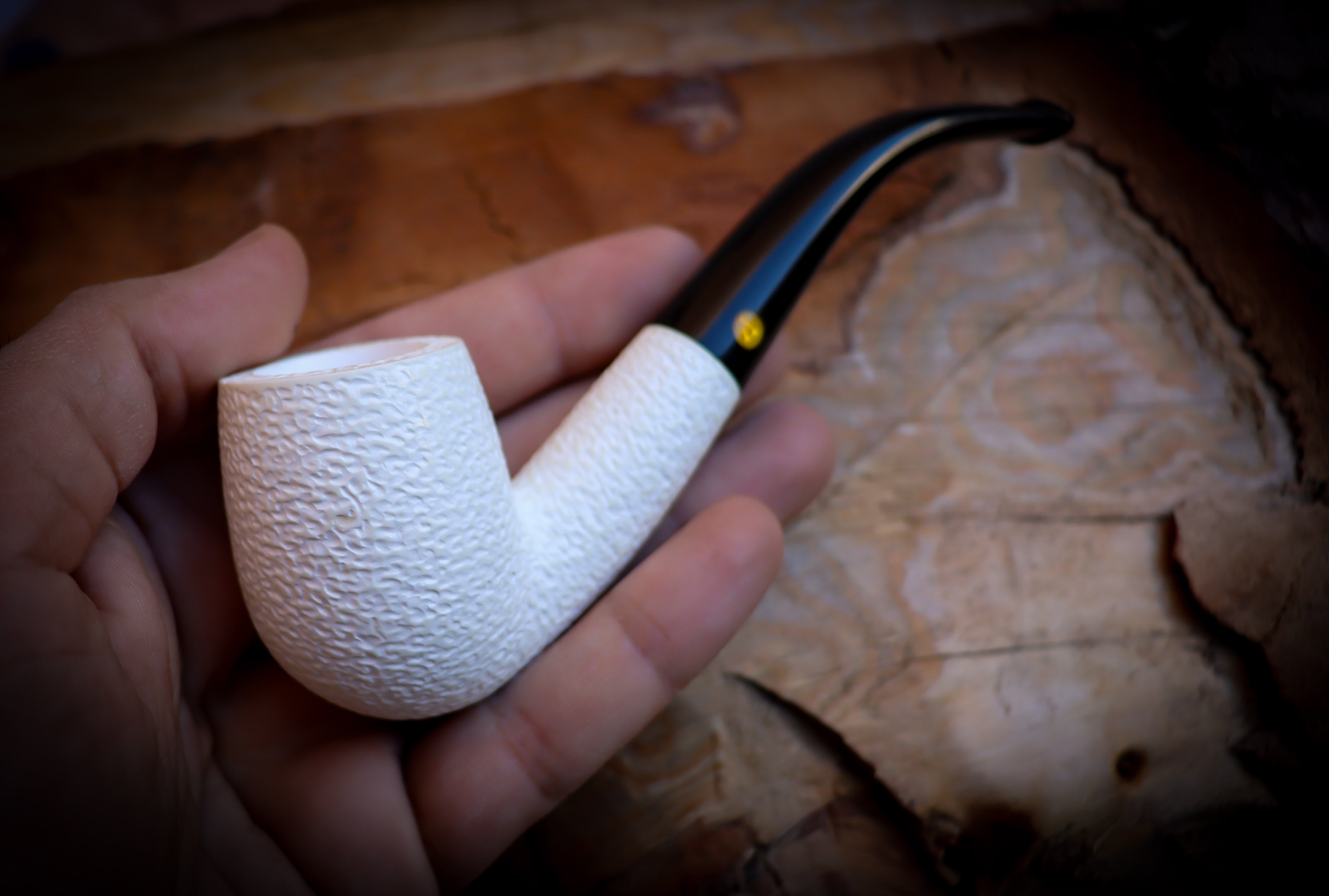 9MM Filtered Rustic Patterned Half Bent Meerschaum Pipe