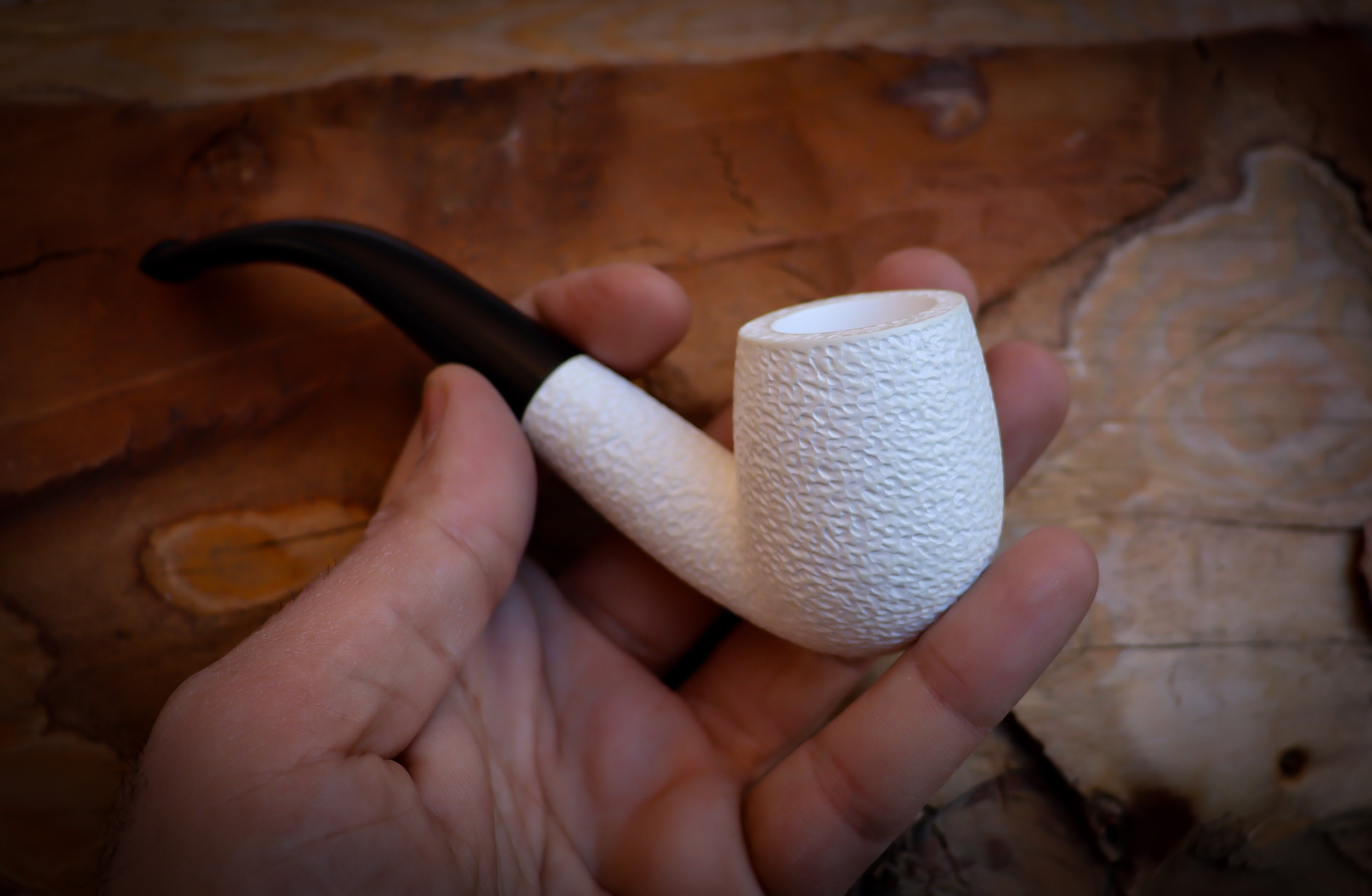 9MM Filtered Rustic Patterned Half Bent Meerschaum Pipe