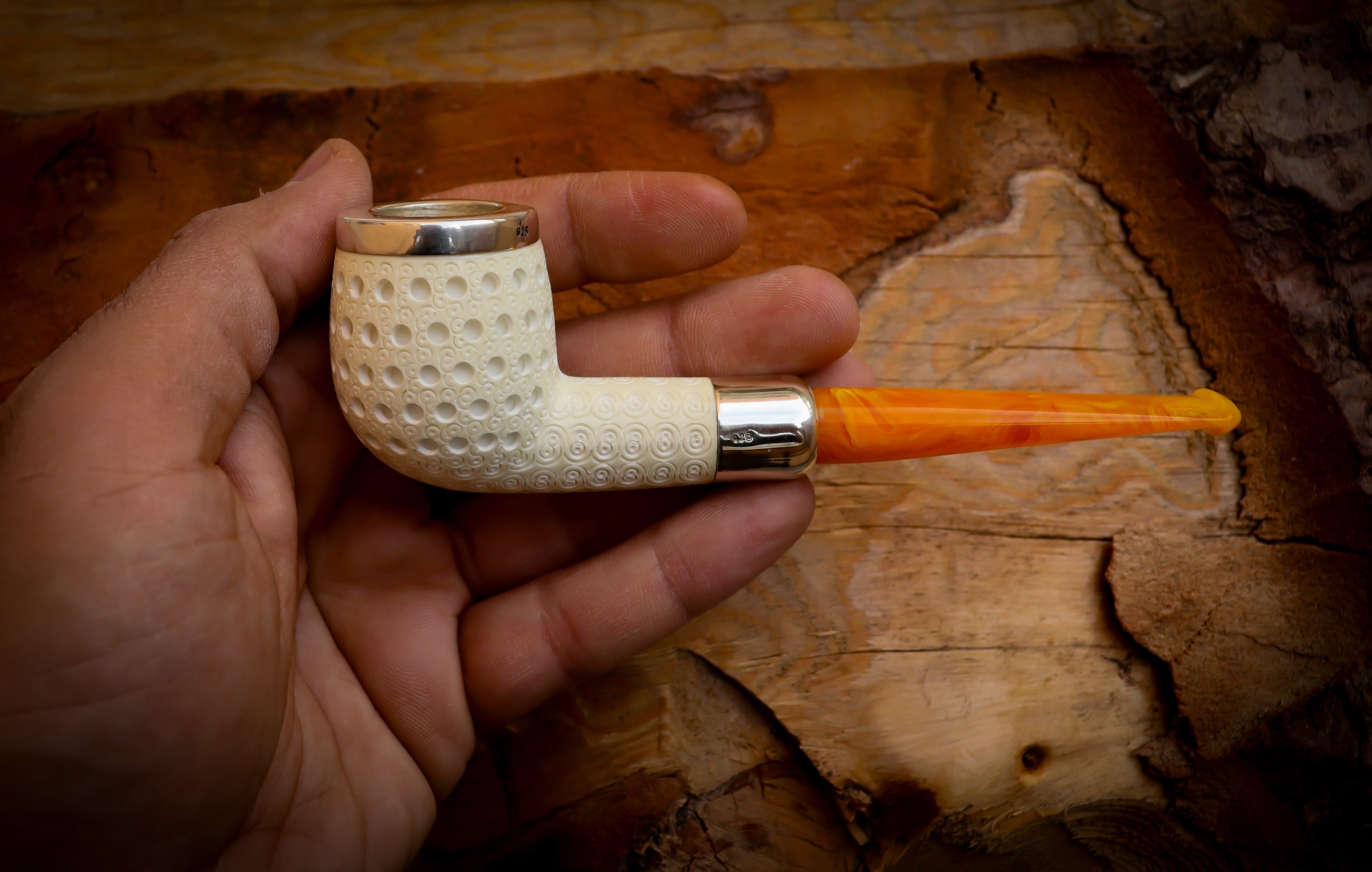 Silver Spigot Handmade Billard Meerschaum Pipe With Leather Box- Astaş Meerschaum