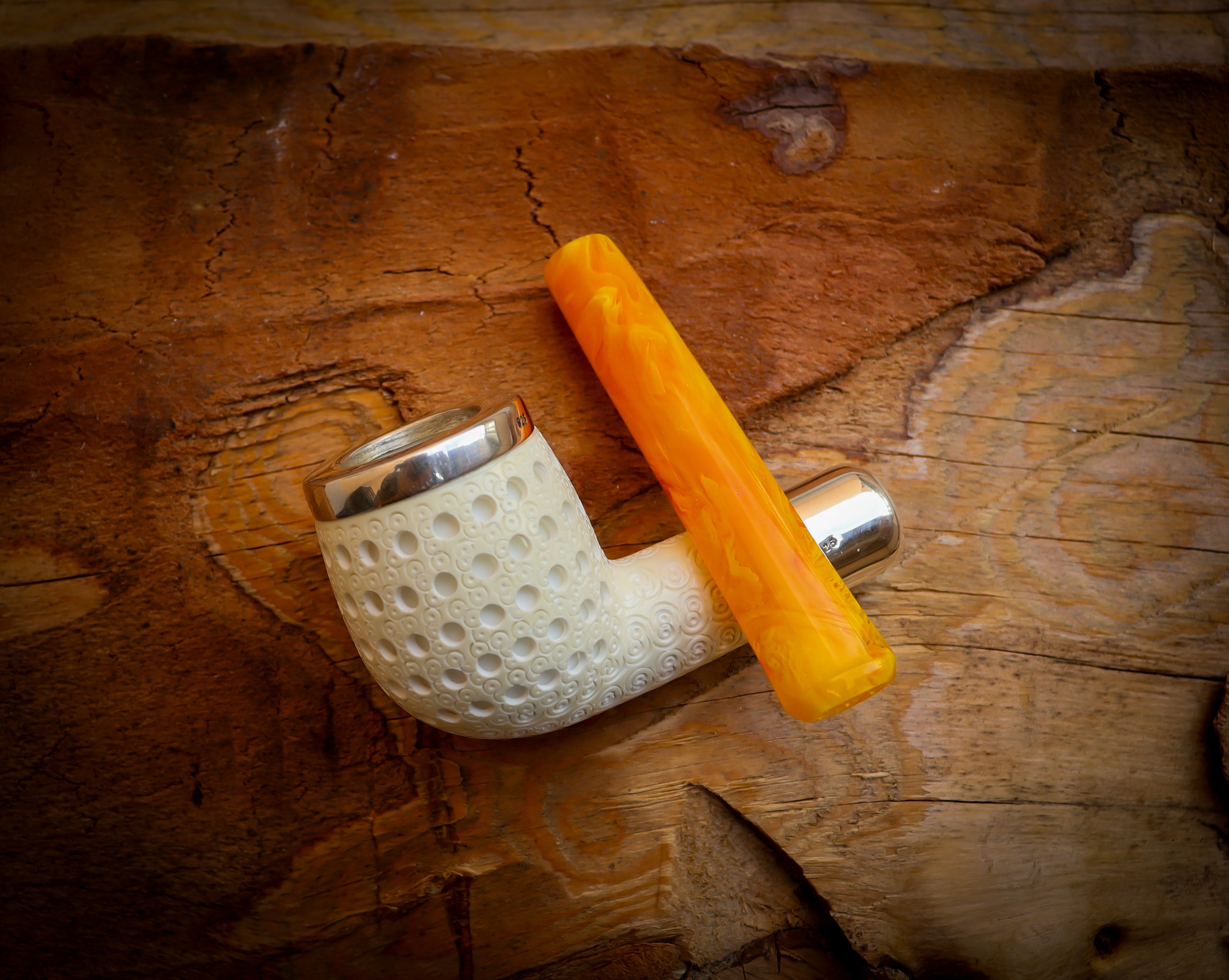 Silver Spigot Handmade Billard Meerschaum Pipe With Leather Box- Astaş Meerschaum