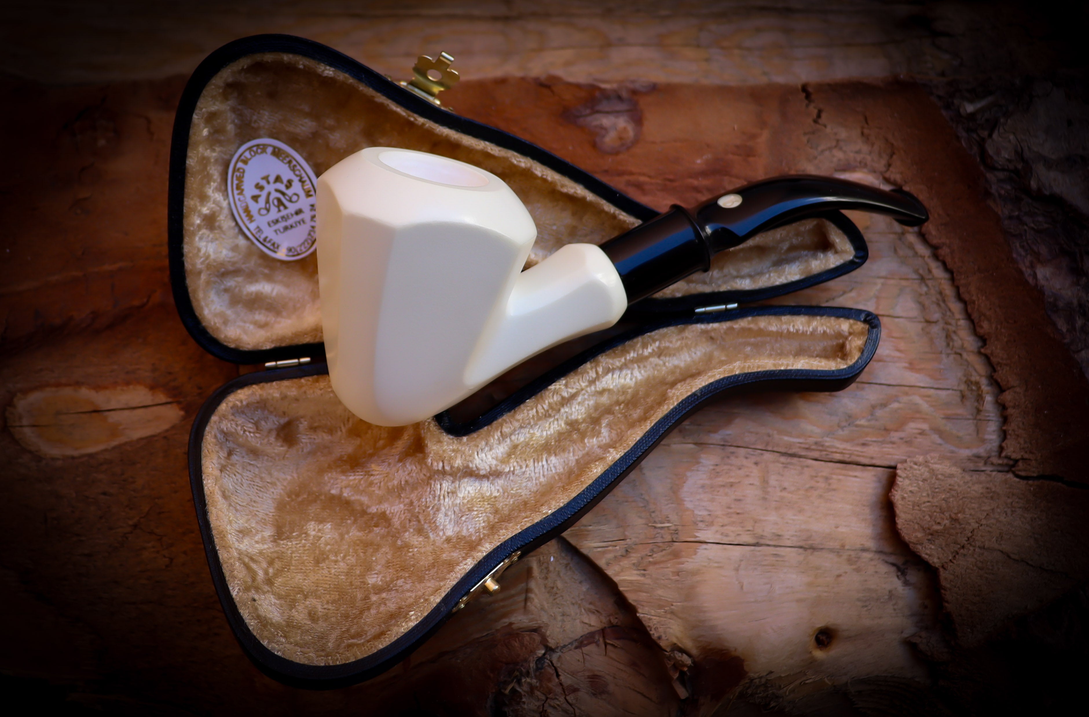 Smooth Special Hand Crafted Panel Model Meerschaum Pipe With Leather Box-Astaş Meerschaum