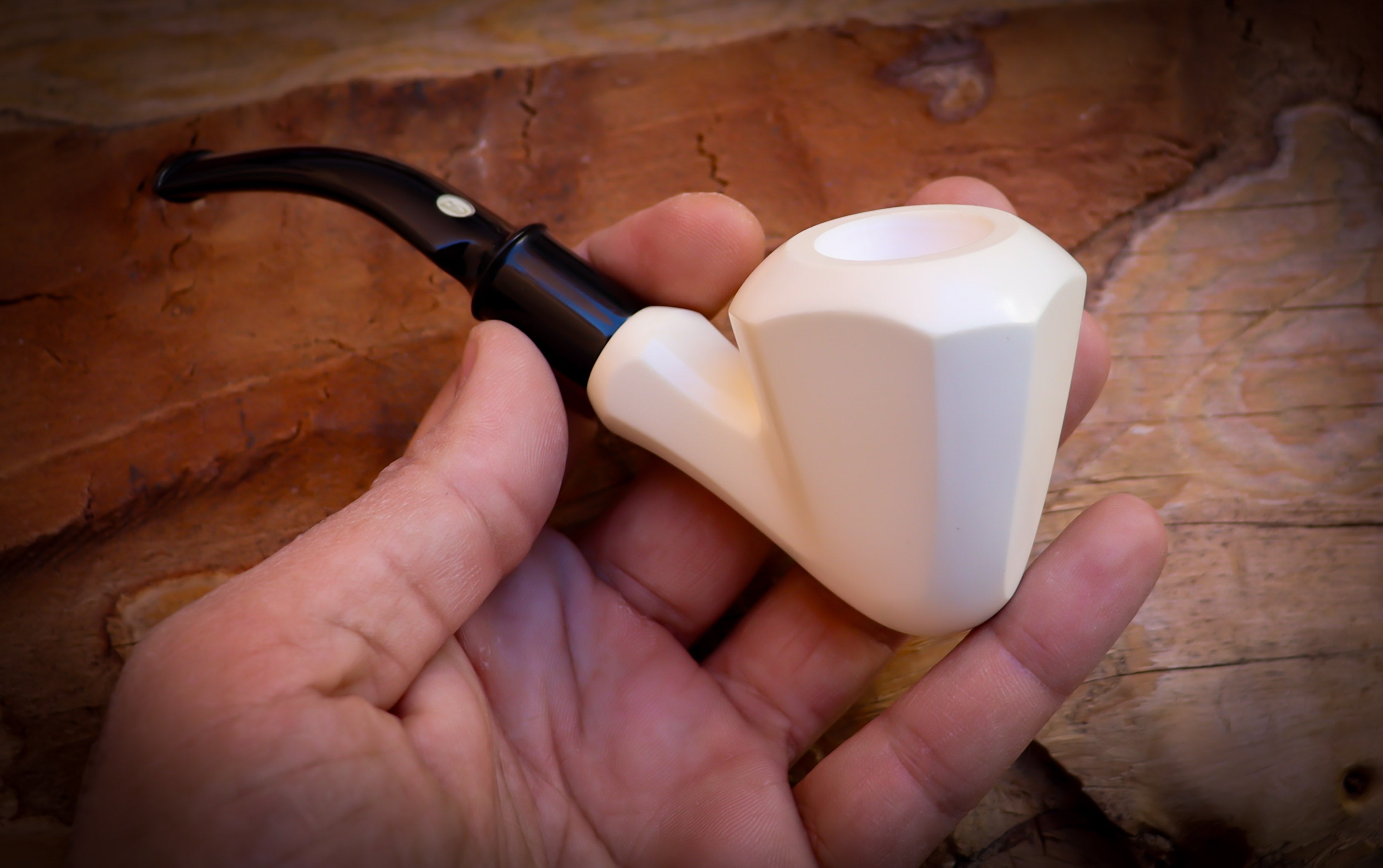 Smooth Special Hand Crafted Panel Model Meerschaum Pipe With Leather Box-Astaş Meerschaum