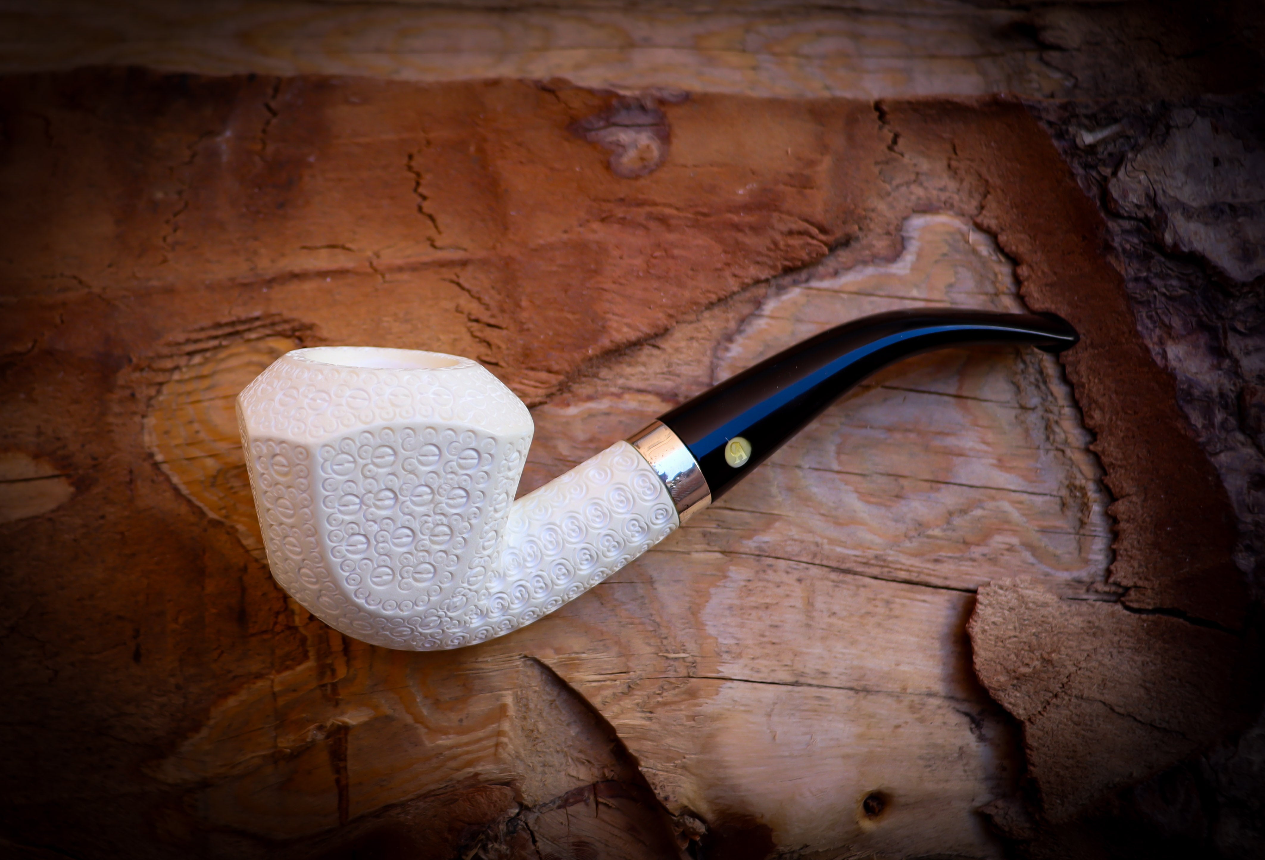 Silver Embroidered Special Handmade Panel Model Meerschaum Pipe With Leather Box