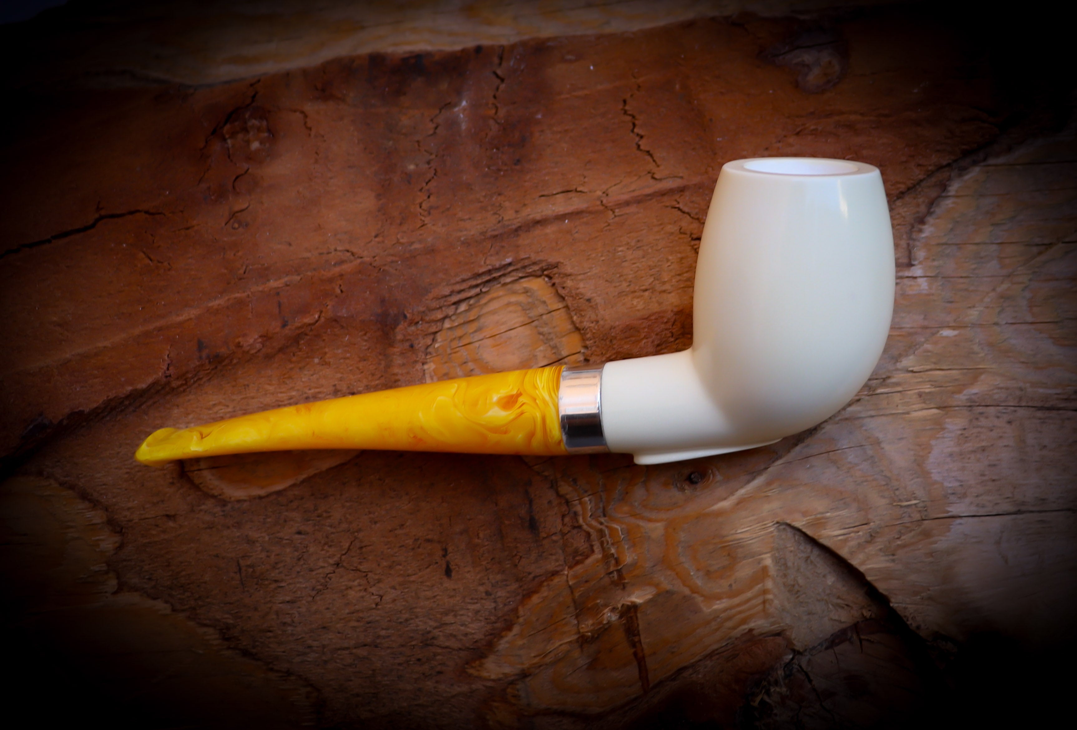 Silver Smooth Special Handmade Extra Large Billard Meerschaum Pipe With Leather Box-Astaş Meerschaum