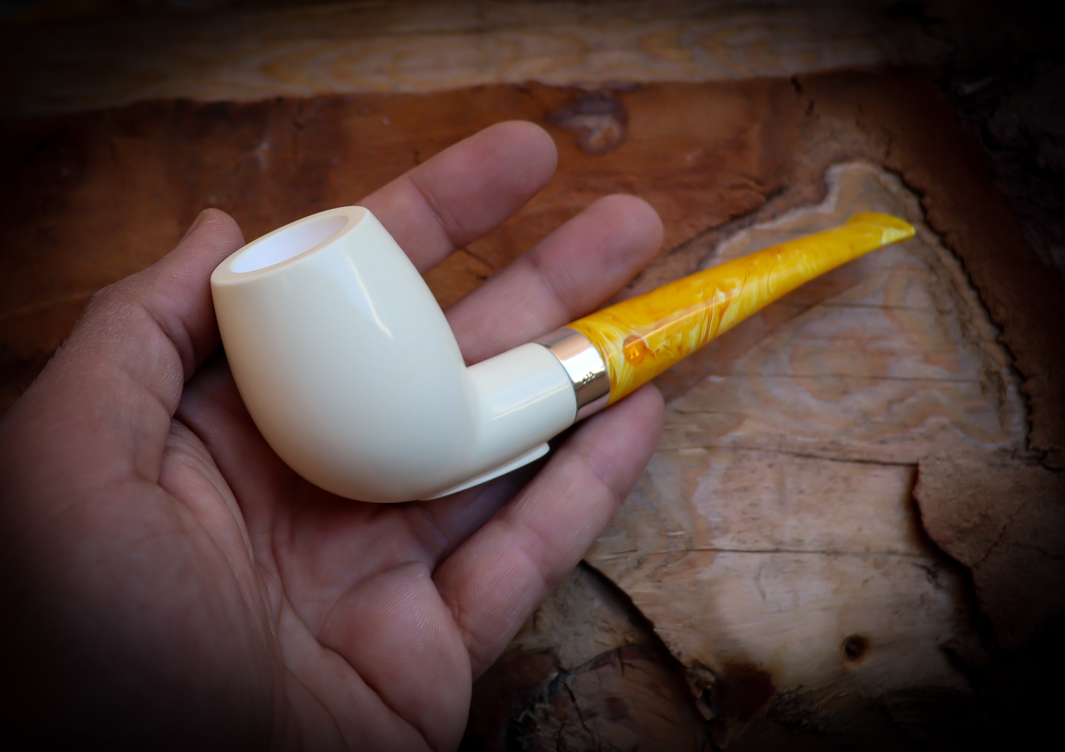 Silver Smooth Special Handmade Extra Large Billard Meerschaum Pipe With Leather Box-Astaş Meerschaum