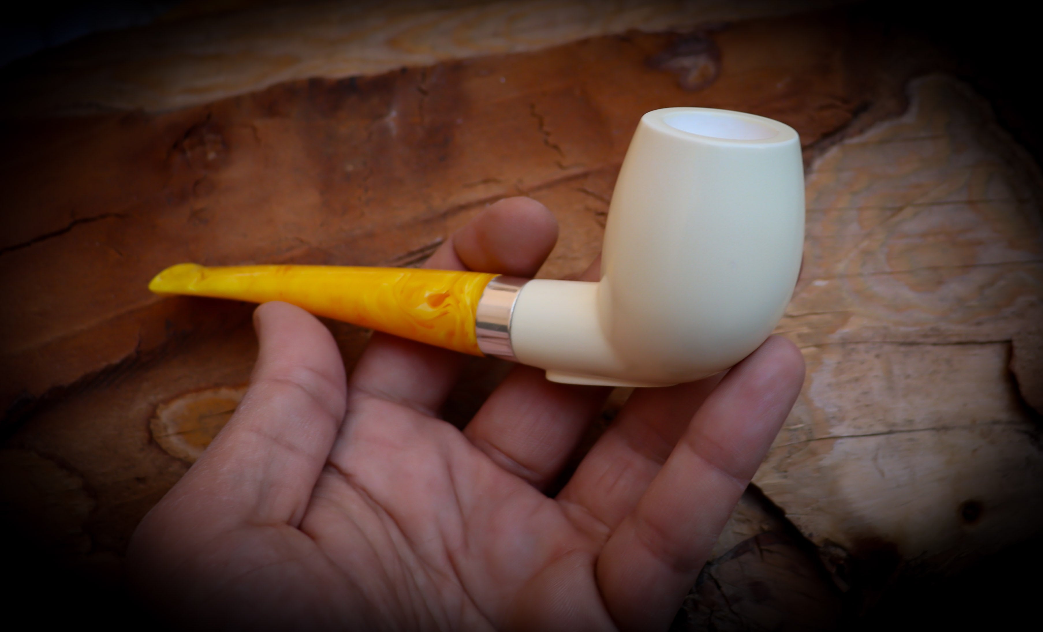 Silver Smooth Special Handmade Extra Large Billard Meerschaum Pipe With Leather Box-Astaş Meerschaum