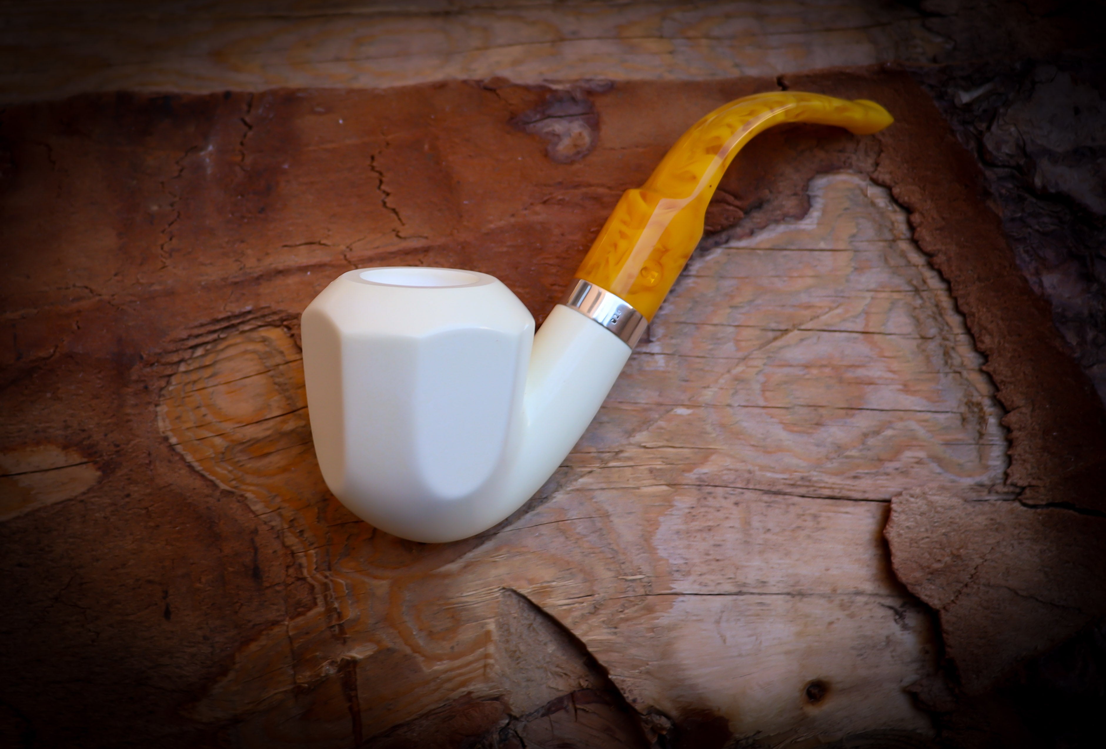 Silver Smooth Special Handmade Panel Meerschaum Pipe With Leather Box- Astaş Meerschaum