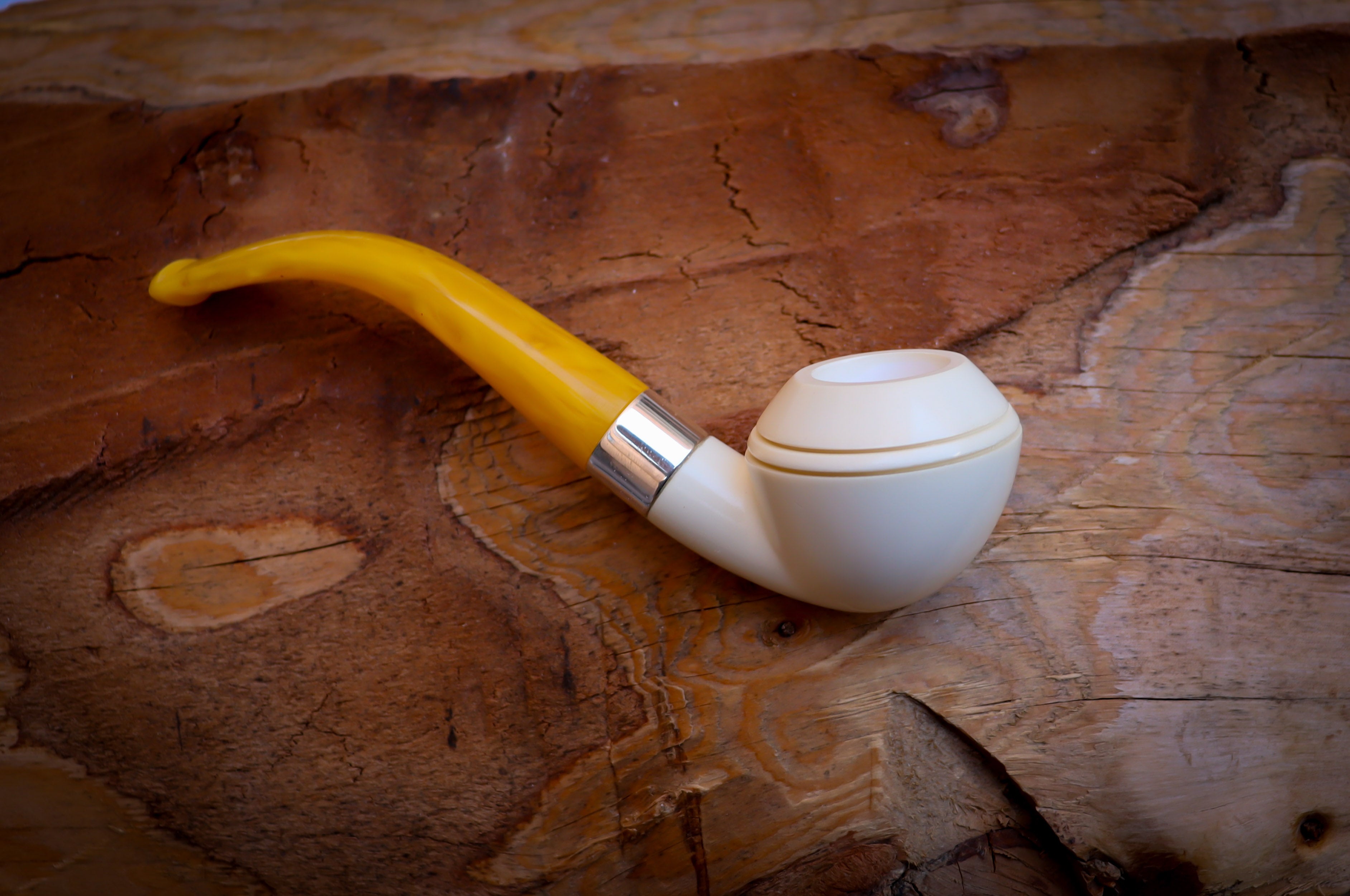 Rhodesian Meerschaum, Silver Smooth Special Handmade Bulldog Meerschaum Pipe With Leather Box- Astaş Meerschaum