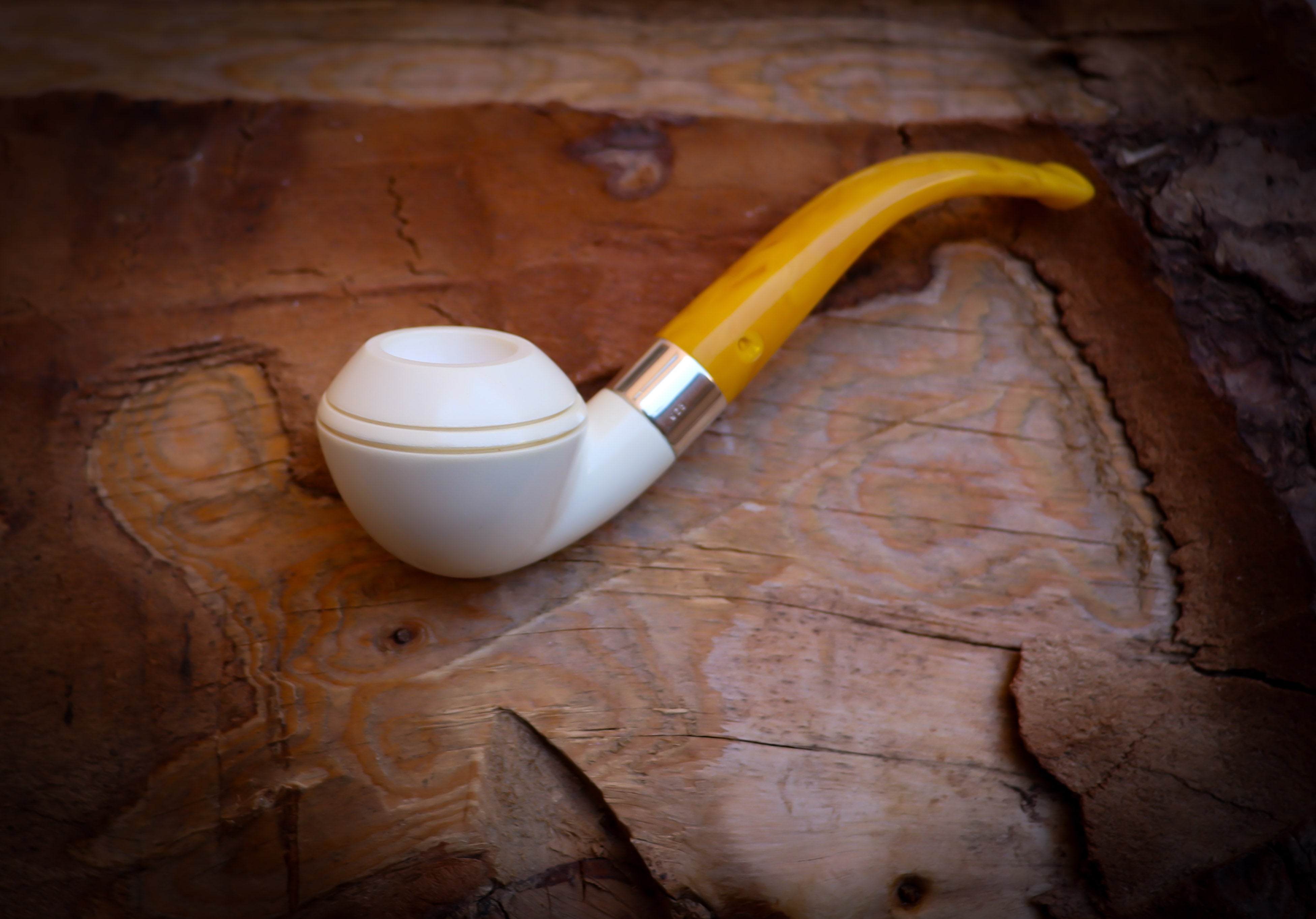 Rhodesian Meerschaum, Silver Smooth Special Handmade Bulldog Meerschaum Pipe With Leather Box- Astaş Meerschaum