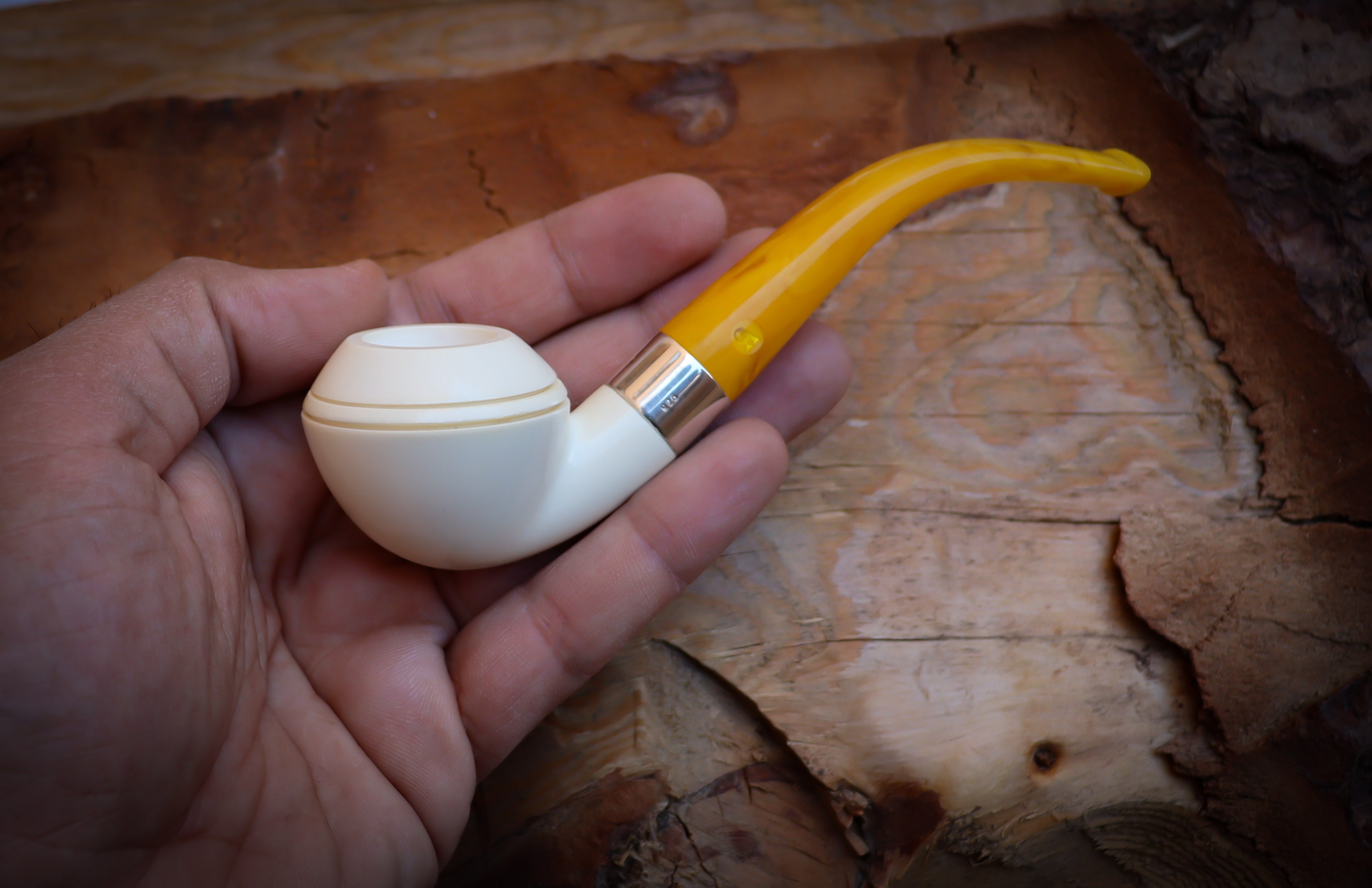 Rhodesian Meerschaum, Silver Smooth Special Handmade Bulldog Meerschaum Pipe With Leather Box- Astaş Meerschaum