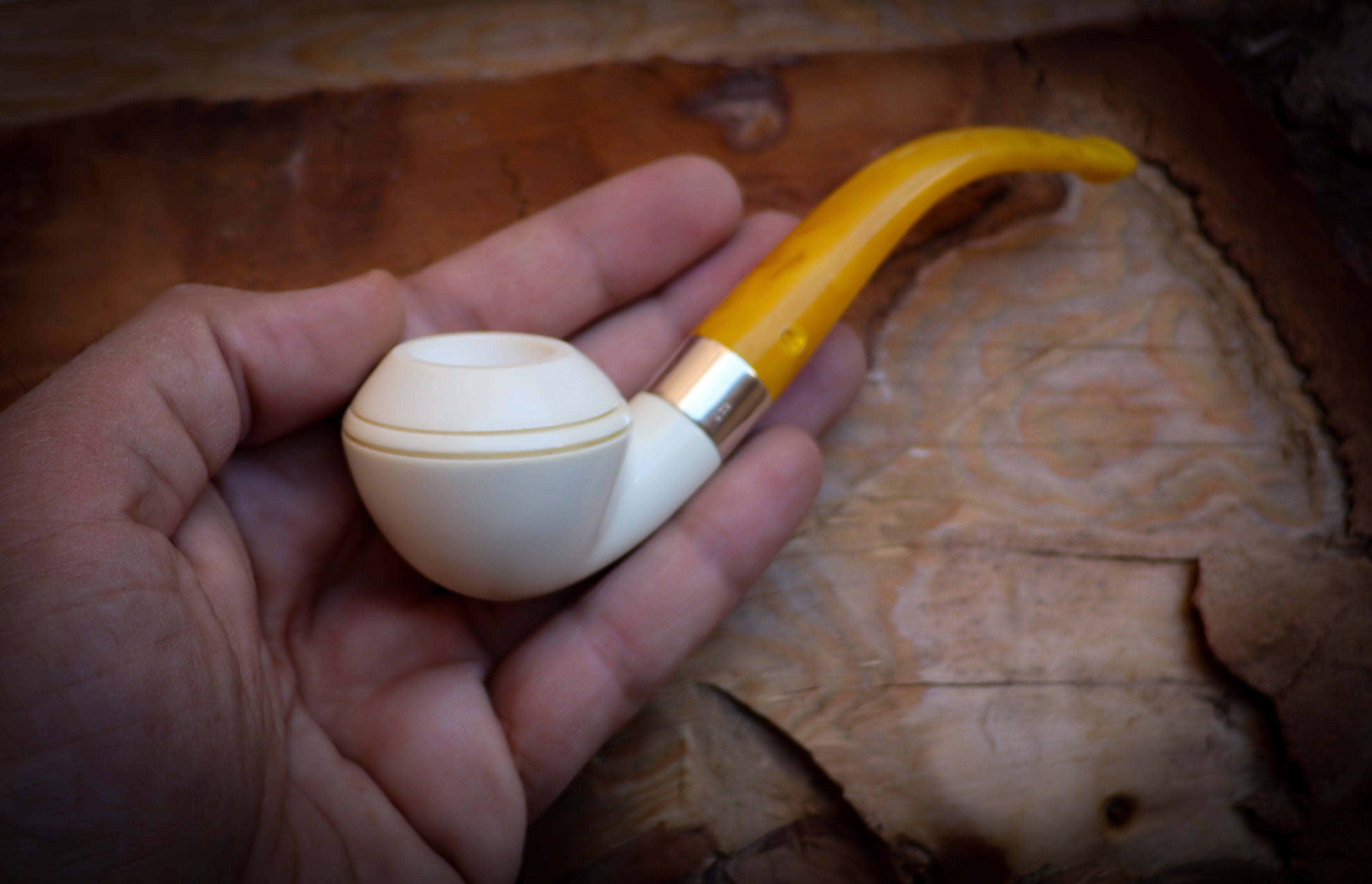 Rhodesian Meerschaum, Silver Smooth Special Handmade Bulldog Meerschaum Pipe With Leather Box- Astaş Meerschaum