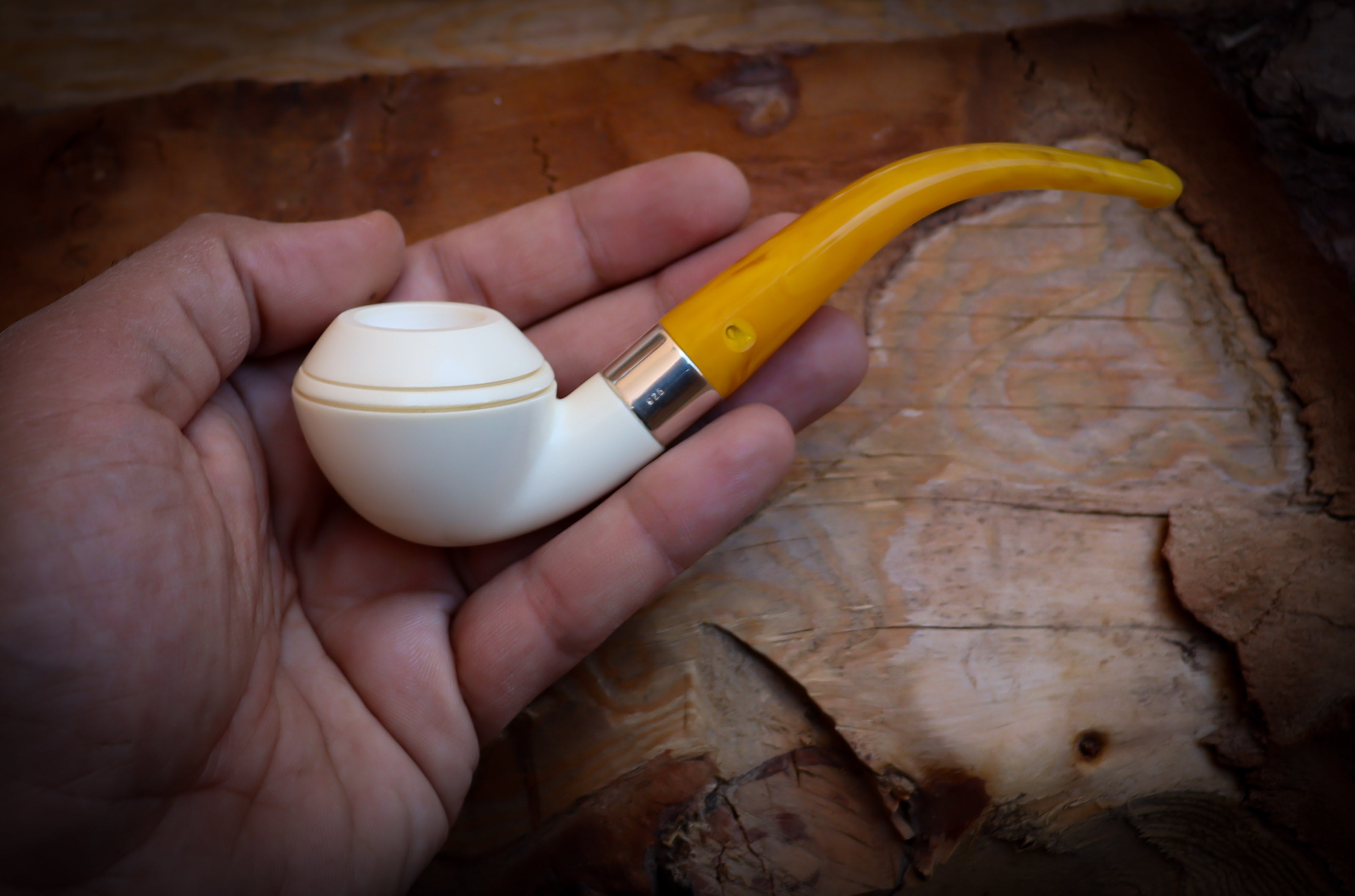 Rhodesian Meerschaum, Silver Smooth Special Handmade Bulldog Meerschaum Pipe With Leather Box- Astaş Meerschaum