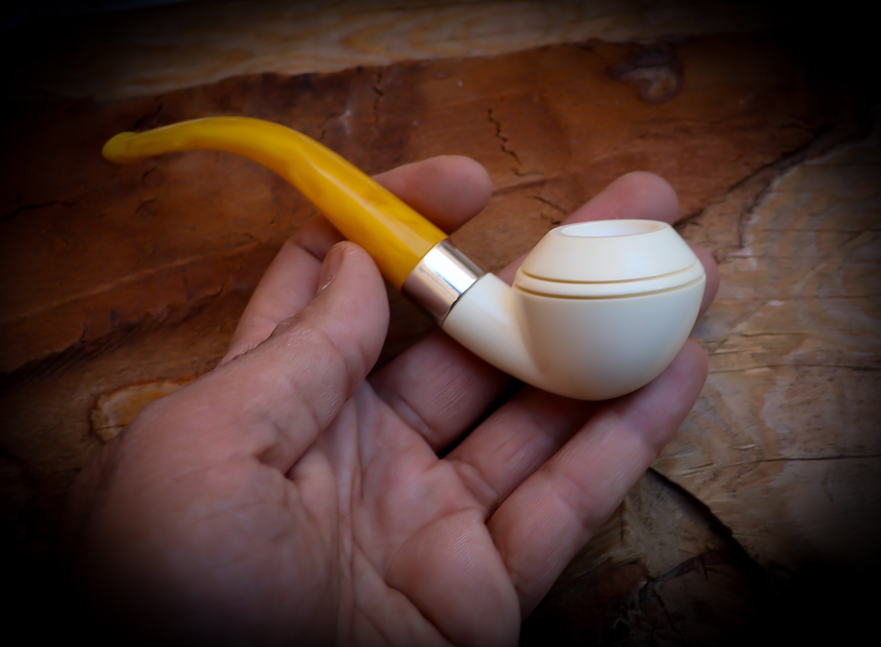 Rhodesian Meerschaum, Silver Smooth Special Handmade Bulldog Meerschaum Pipe With Leather Box- Astaş Meerschaum