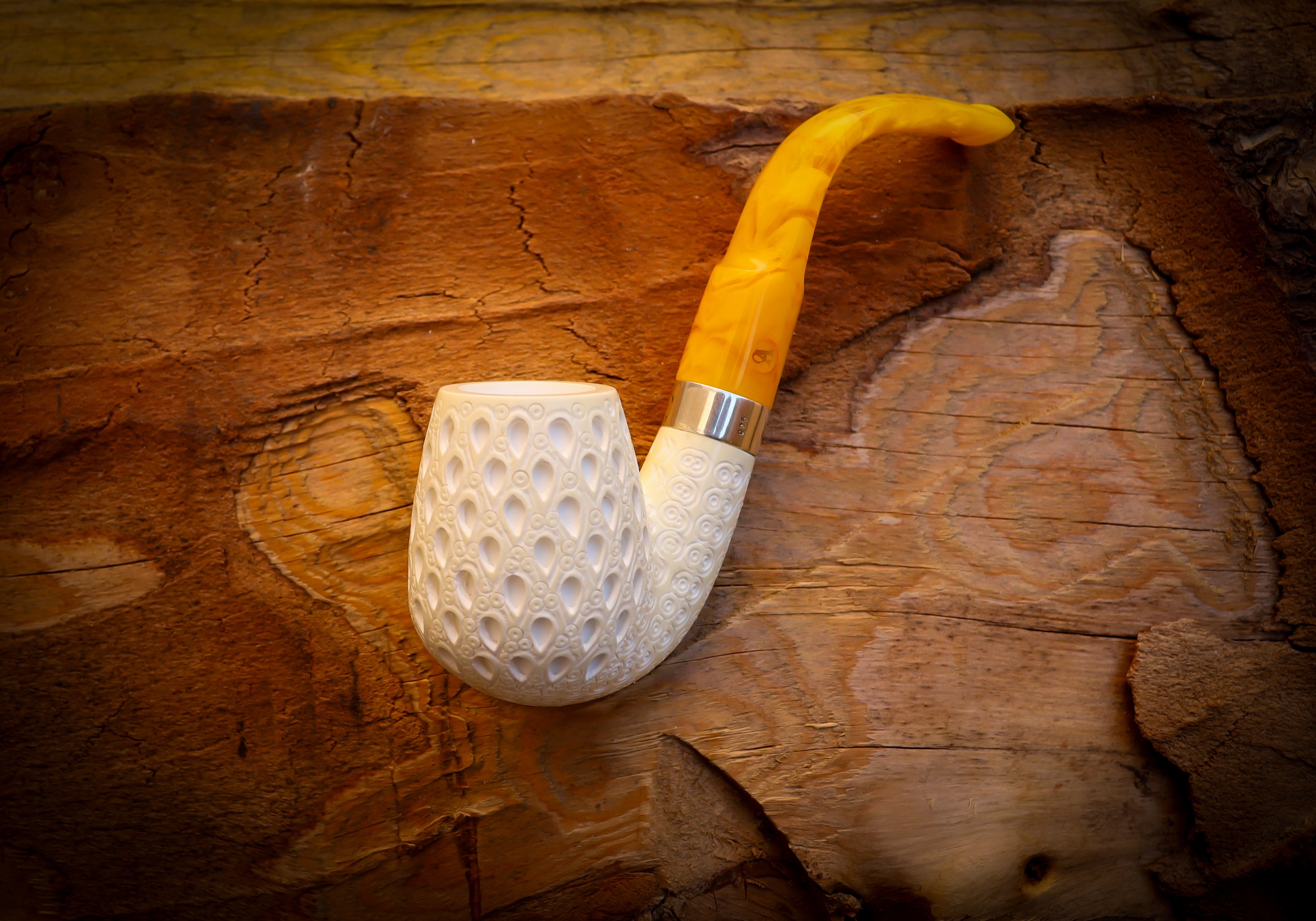 Embriodered Special Handmade Oom Paul Meerschaum Pipe With Leather Box- Astaş Meerschaum
