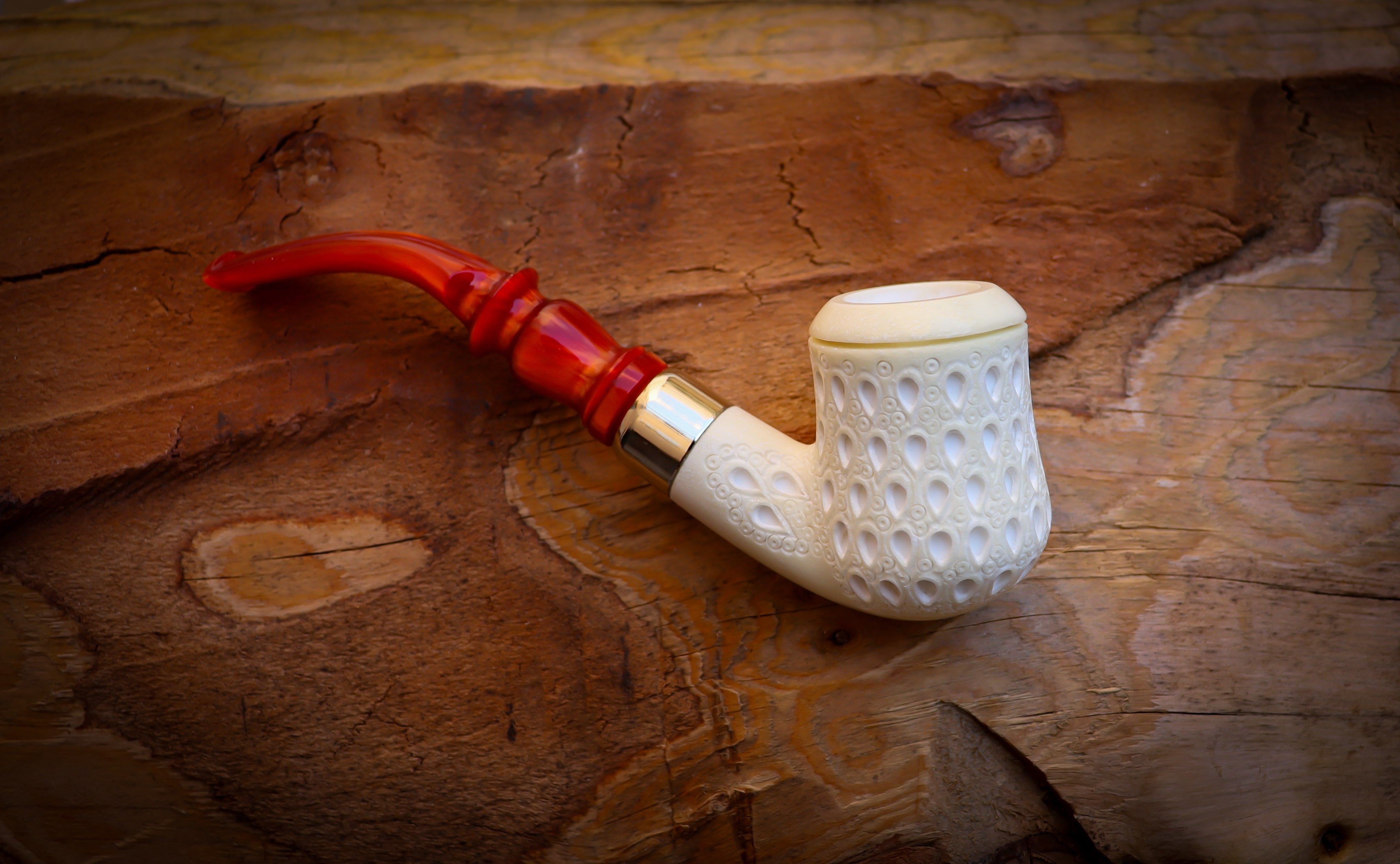 Embriodered Special Handmade Freehand Meerschaum Pipe With Leather Box- Astaş Meerschaum