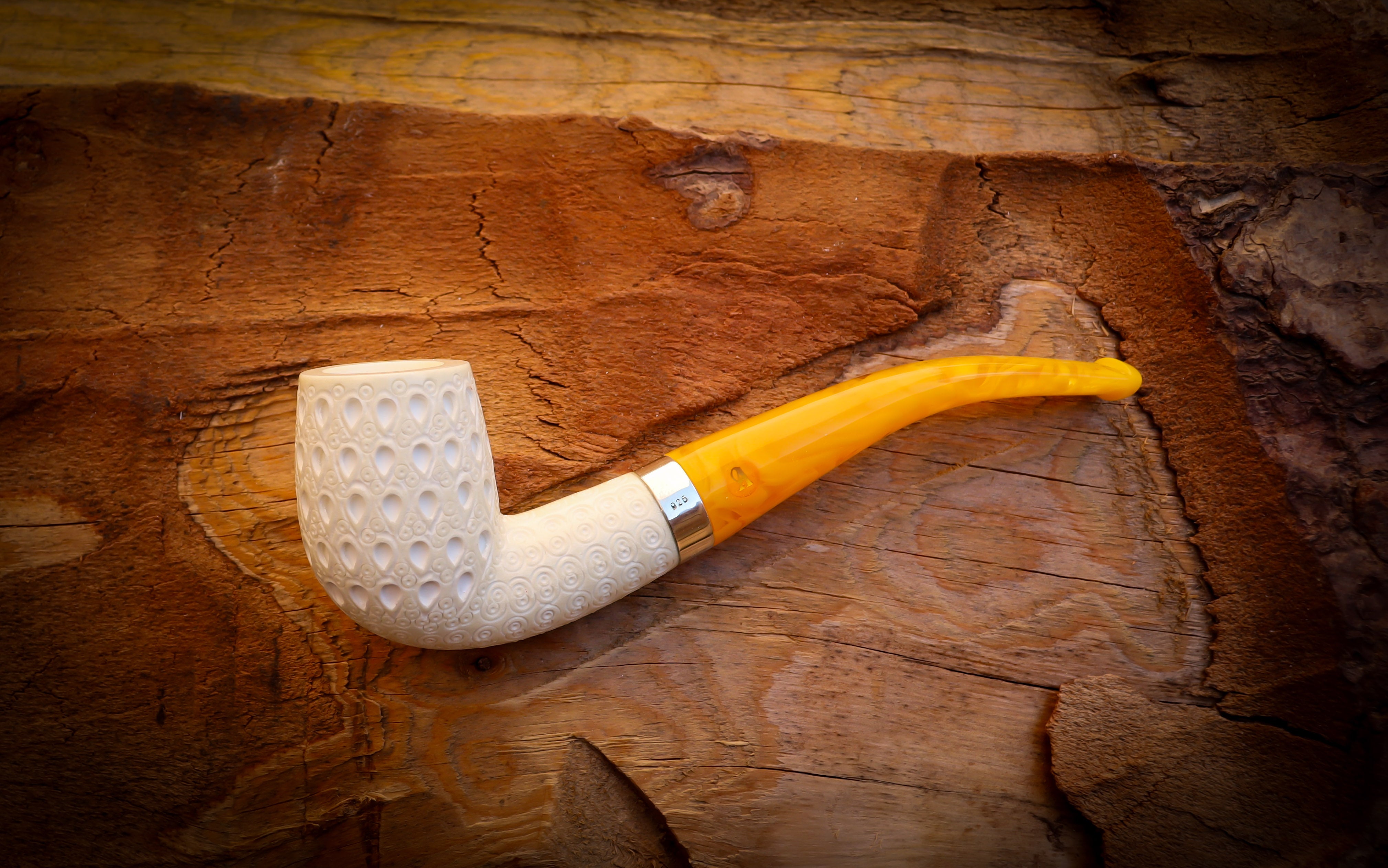 Silver Latticed Special Handmade Half Bent Meerschaum Pipe With Leather Box- Astaş Meerschaum