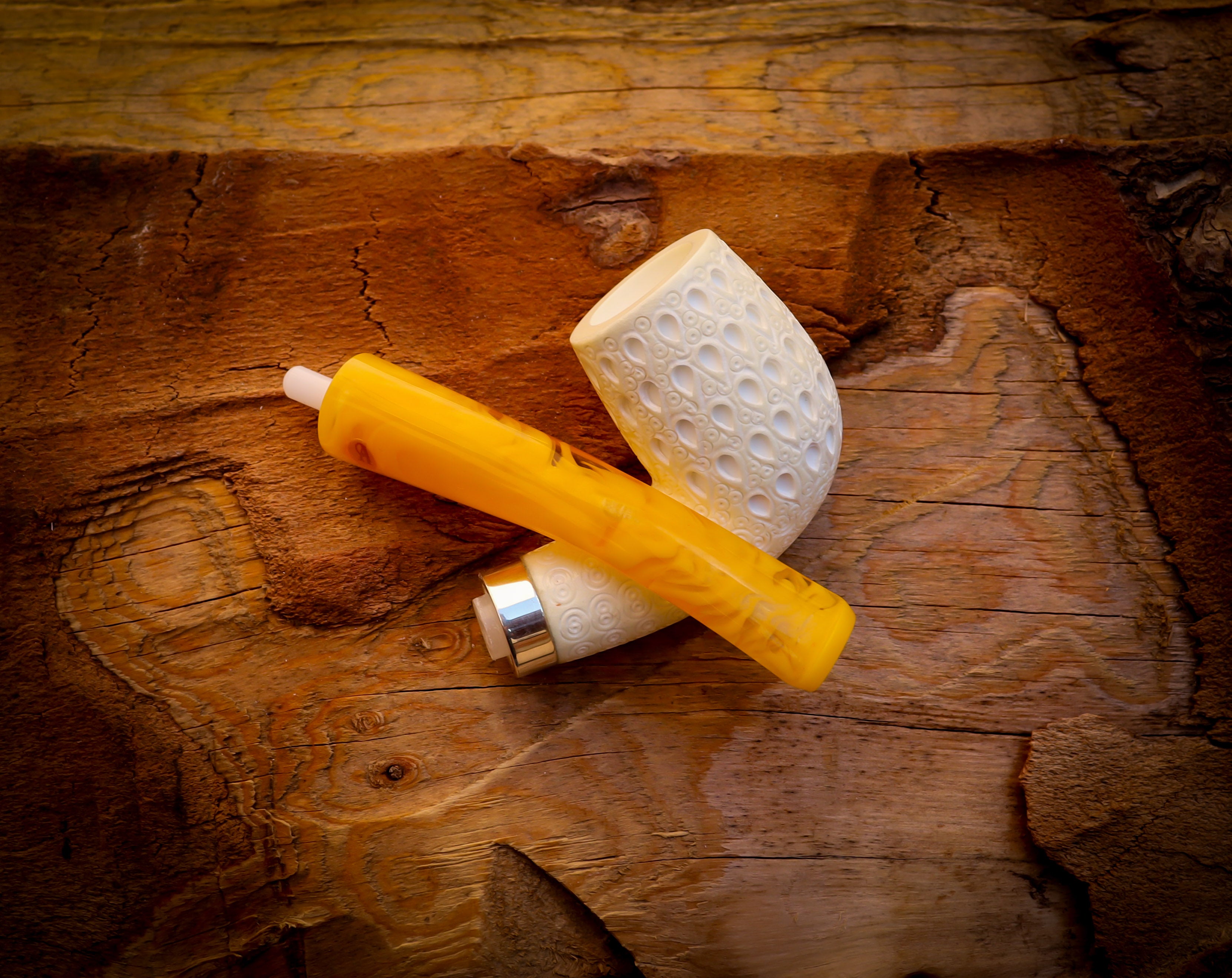Silver Latticed Special Handmade Half Bent Meerschaum Pipe With Leather Box- Astaş Meerschaum