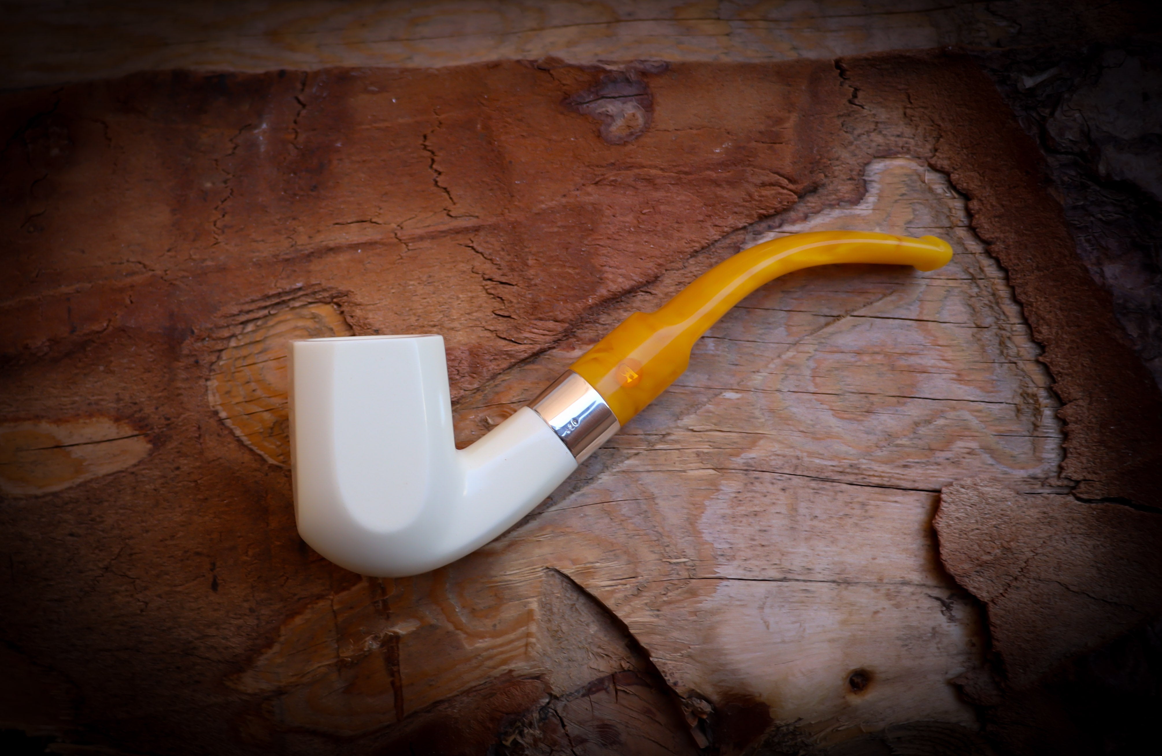Silver Smooth Special Handmade Panel Meerschaum Pipe With Leather Box- Astaş Meerschaum