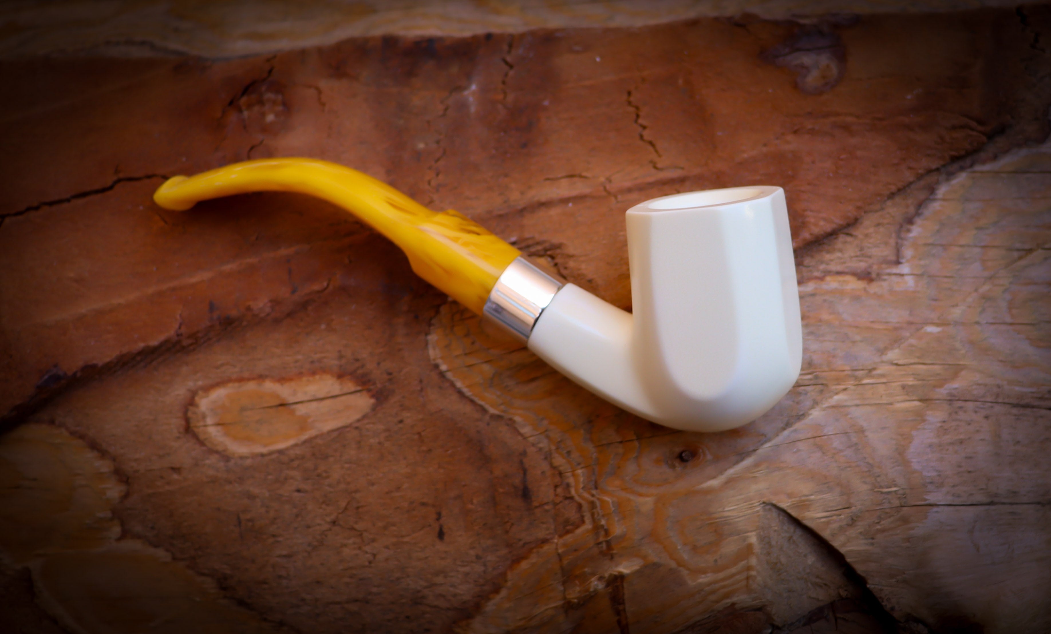Silver Smooth Special Handmade Panel Meerschaum Pipe With Leather Box- Astaş Meerschaum