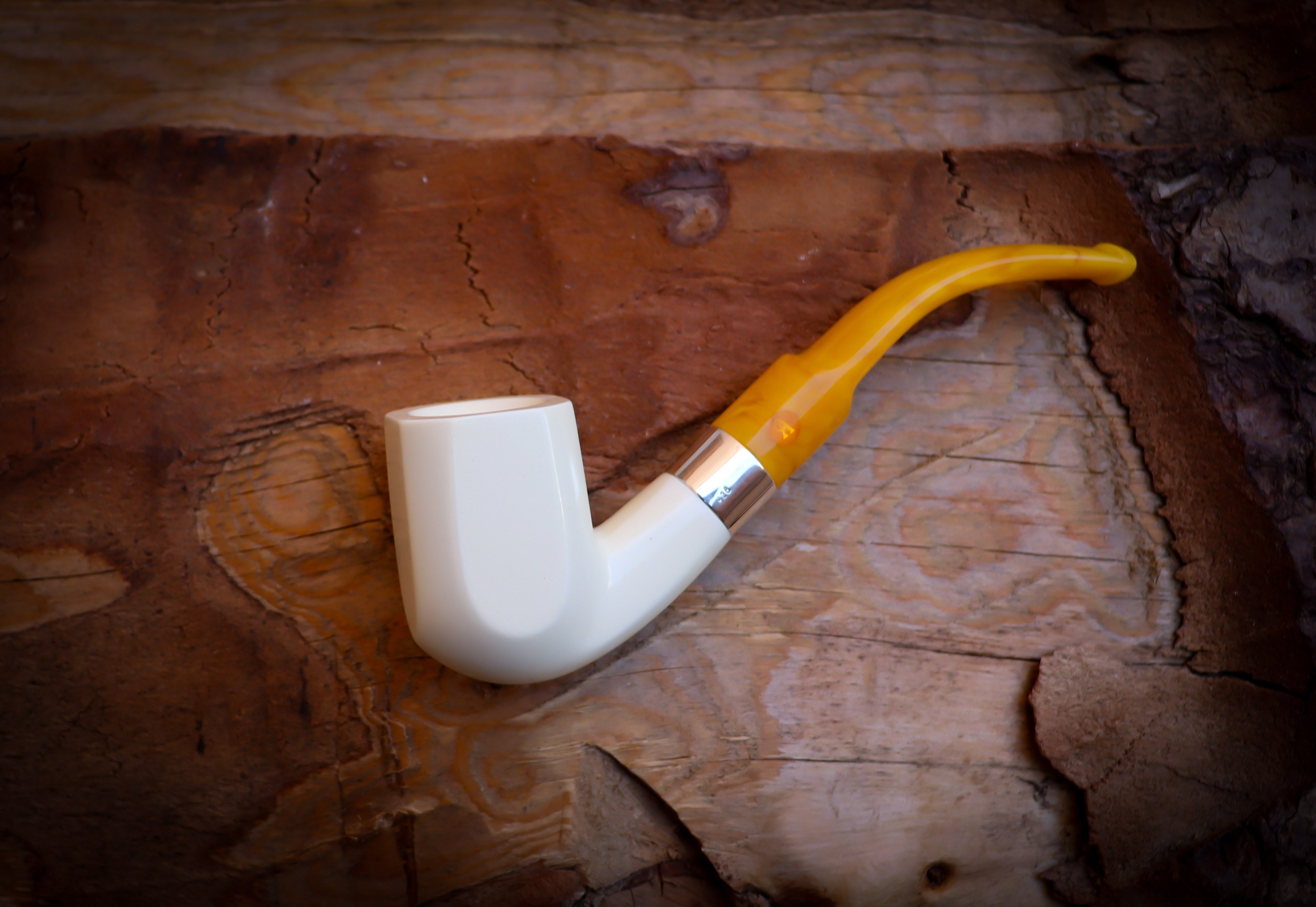 Silver Smooth Special Handmade Panel Meerschaum Pipe With Leather Box- Astaş Meerschaum