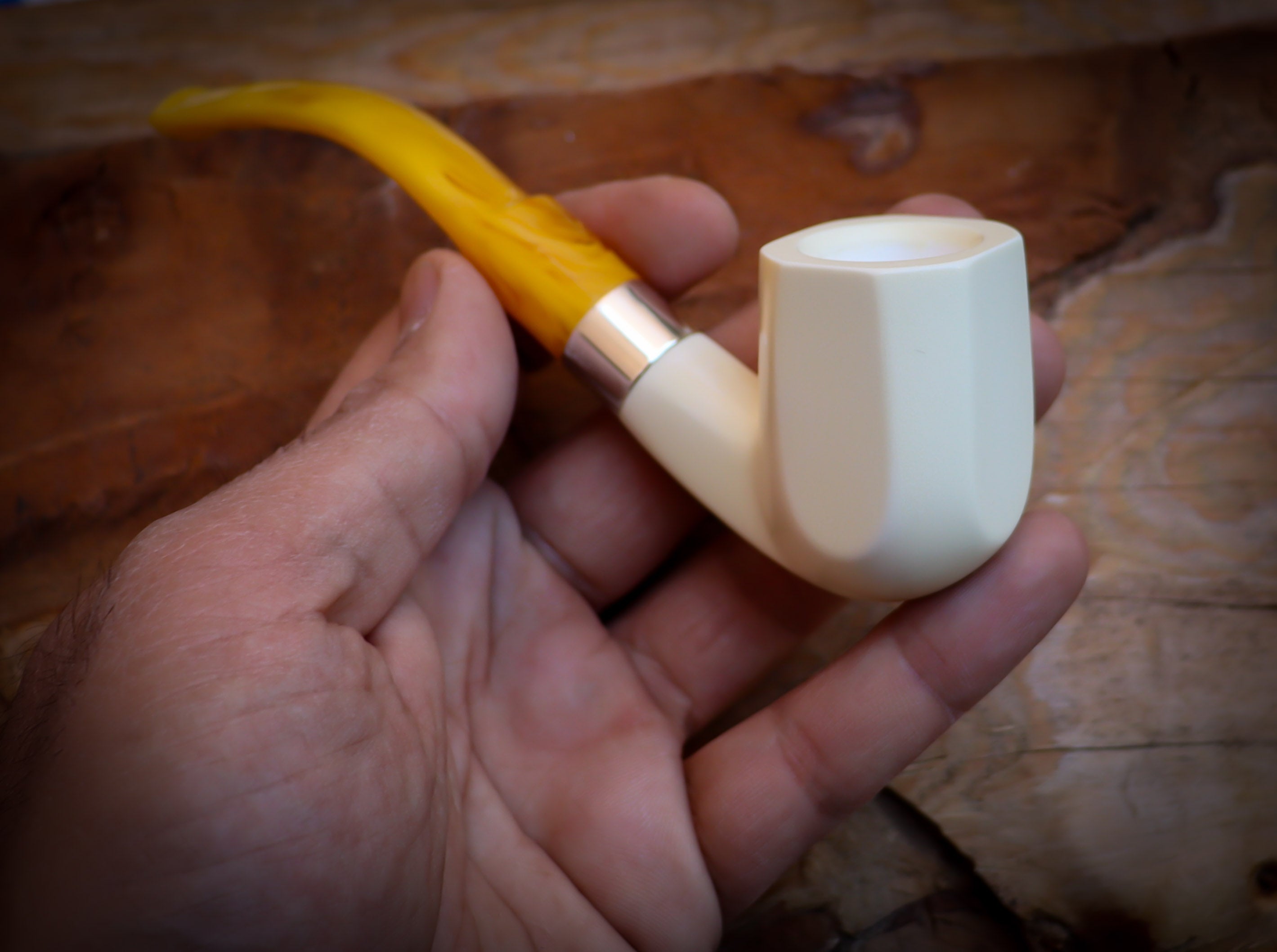 Silver Smooth Special Handmade Panel Meerschaum Pipe With Leather Box- Astaş Meerschaum