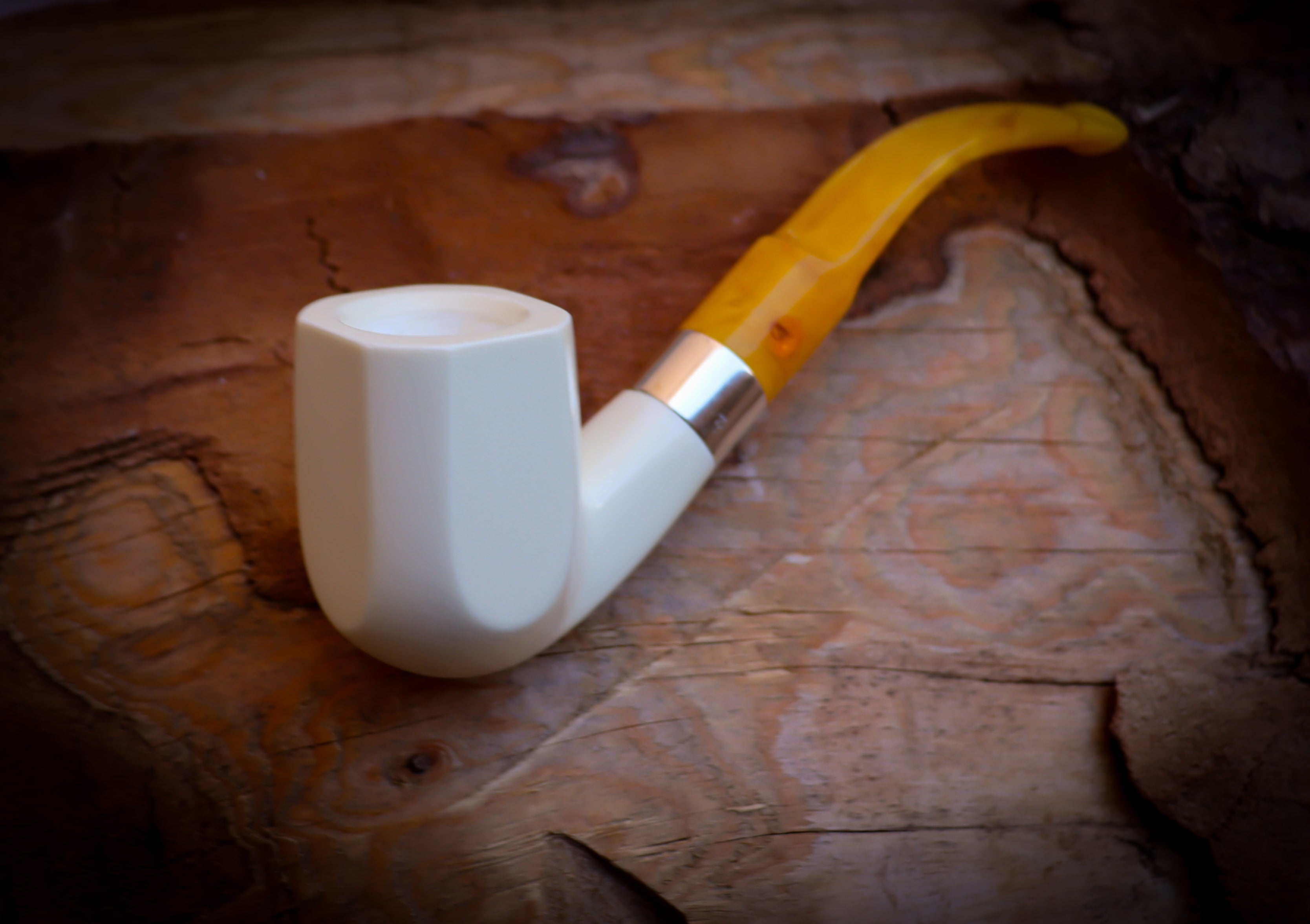 Silver Smooth Special Handmade Panel Meerschaum Pipe With Leather Box- Astaş Meerschaum