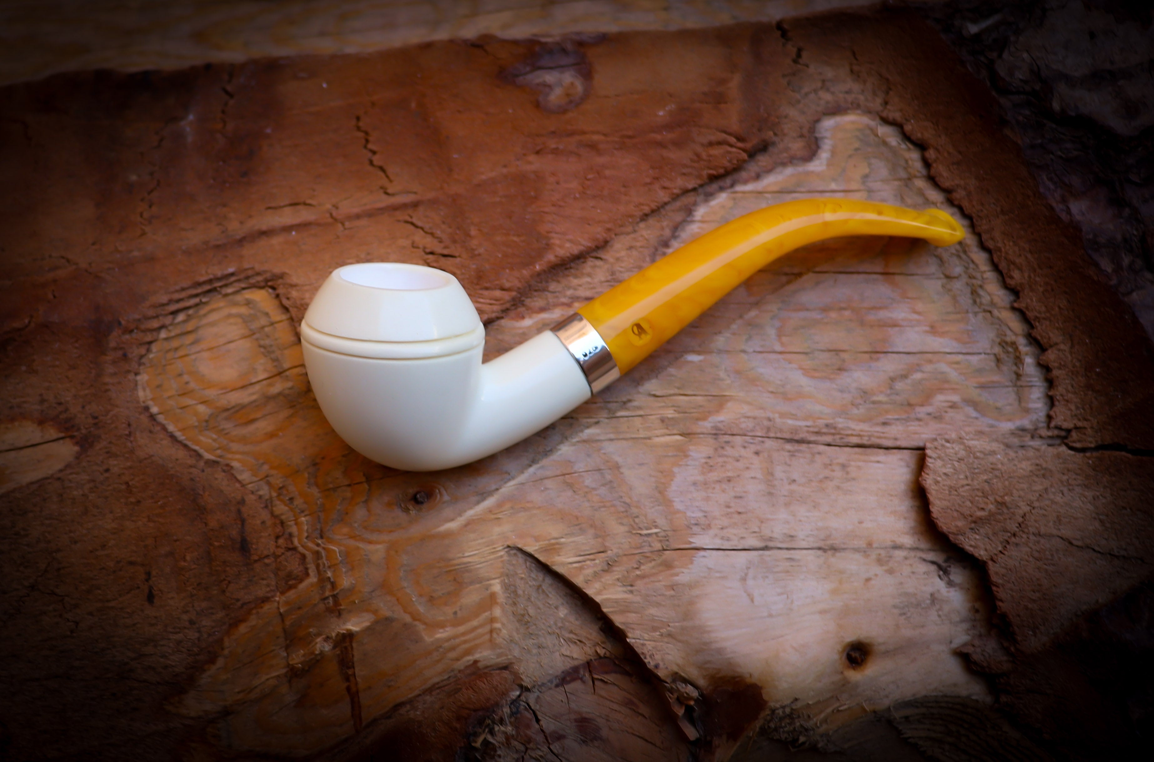 Rhodesian Meerschaum, Silver Smooth Special Handmade Bulldog Meerschaum Pipe With Leather Box- Astaş Meerschaum