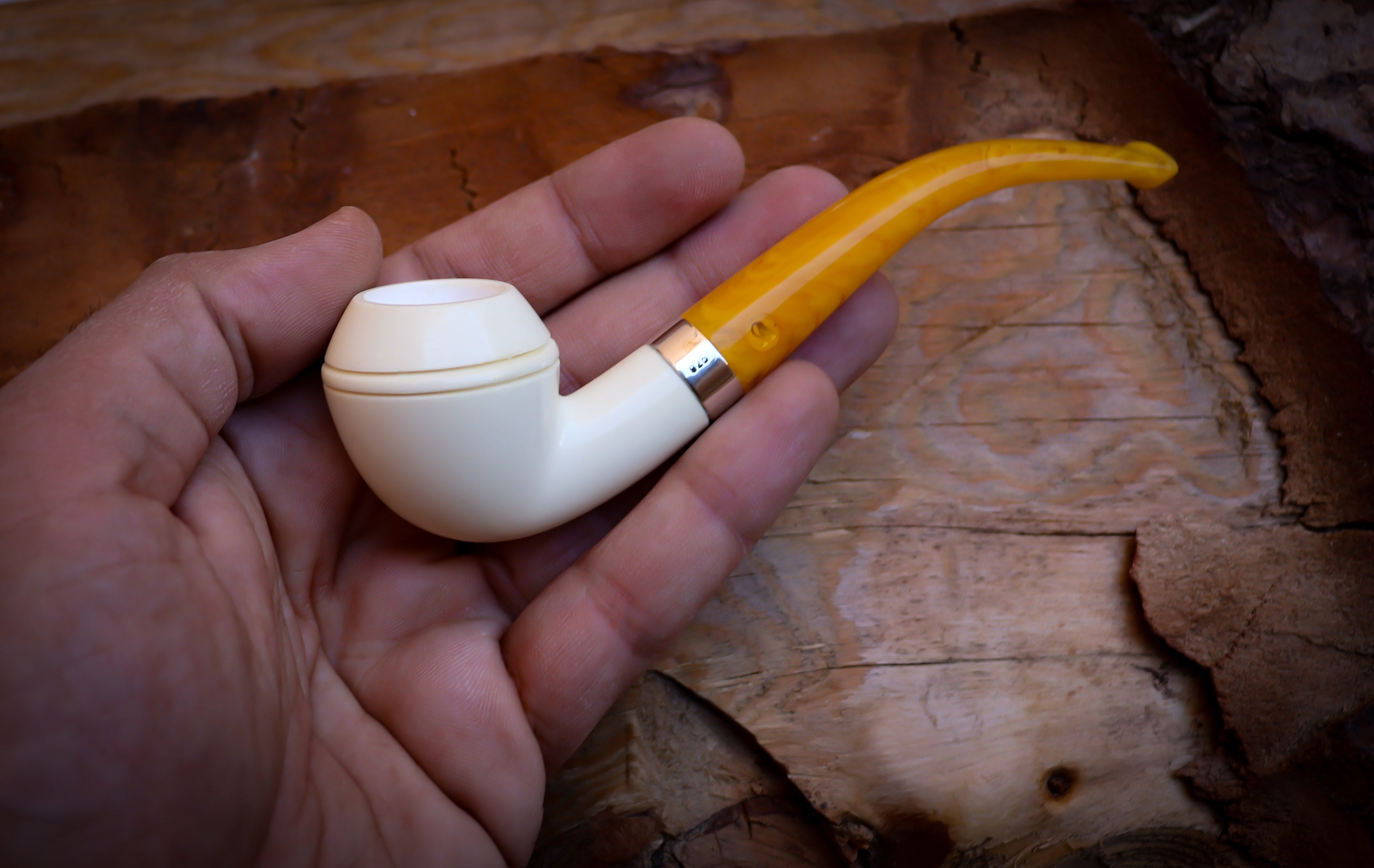 Rhodesian Meerschaum, Silver Smooth Special Handmade Bulldog Meerschaum Pipe With Leather Box- Astaş Meerschaum
