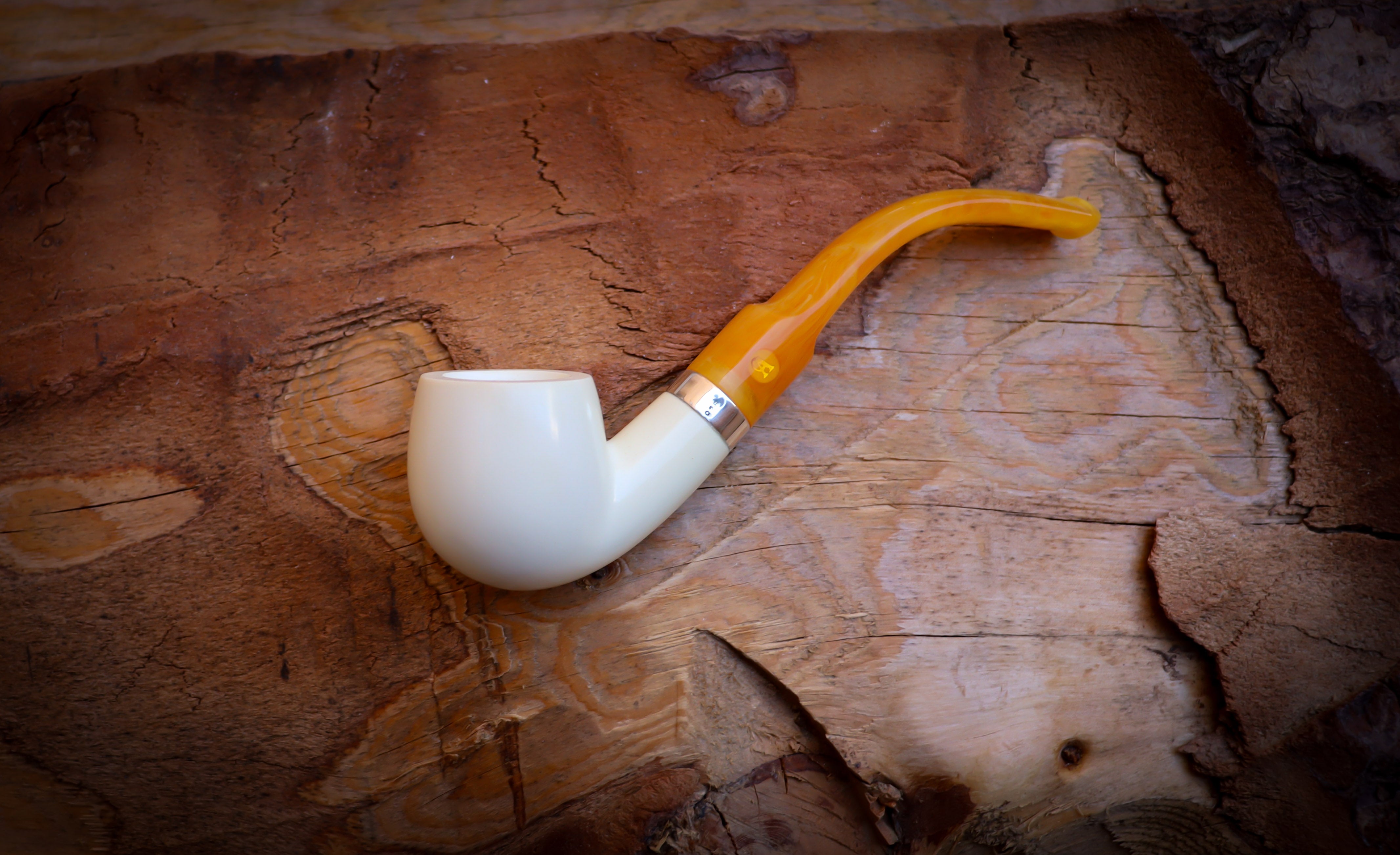 Silver Smooth Special Handmade Bent Meerschaum Pipe With Leather Box- Astaş Meerschaum