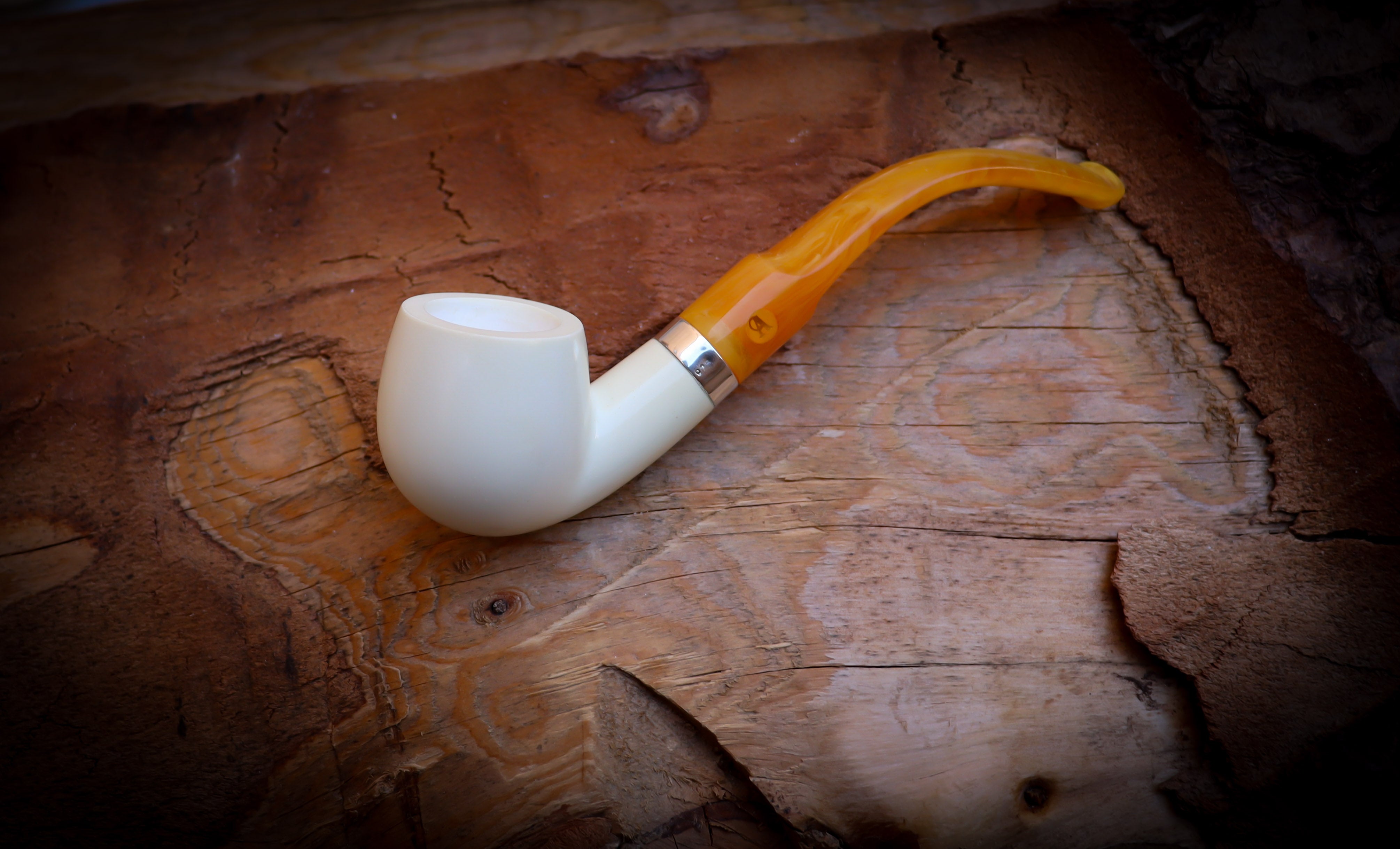 Silver Smooth Special Handmade Bent Meerschaum Pipe With Leather Box- Astaş Meerschaum