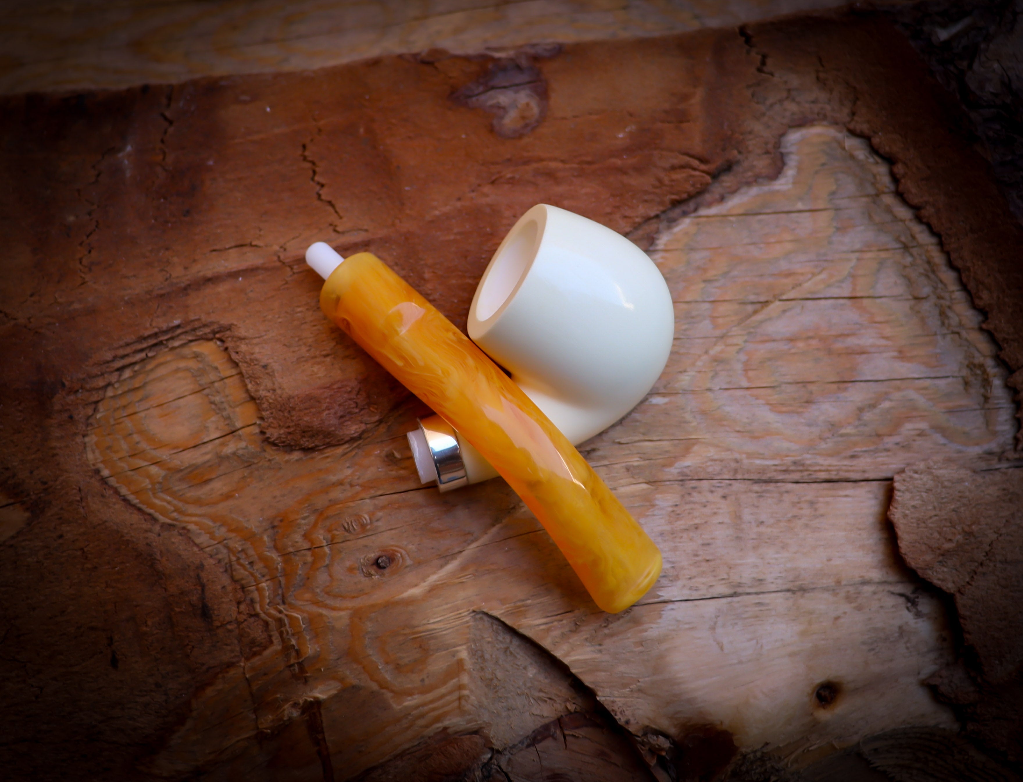 Silver Smooth Special Handmade Bent Meerschaum Pipe With Leather Box- Astaş Meerschaum