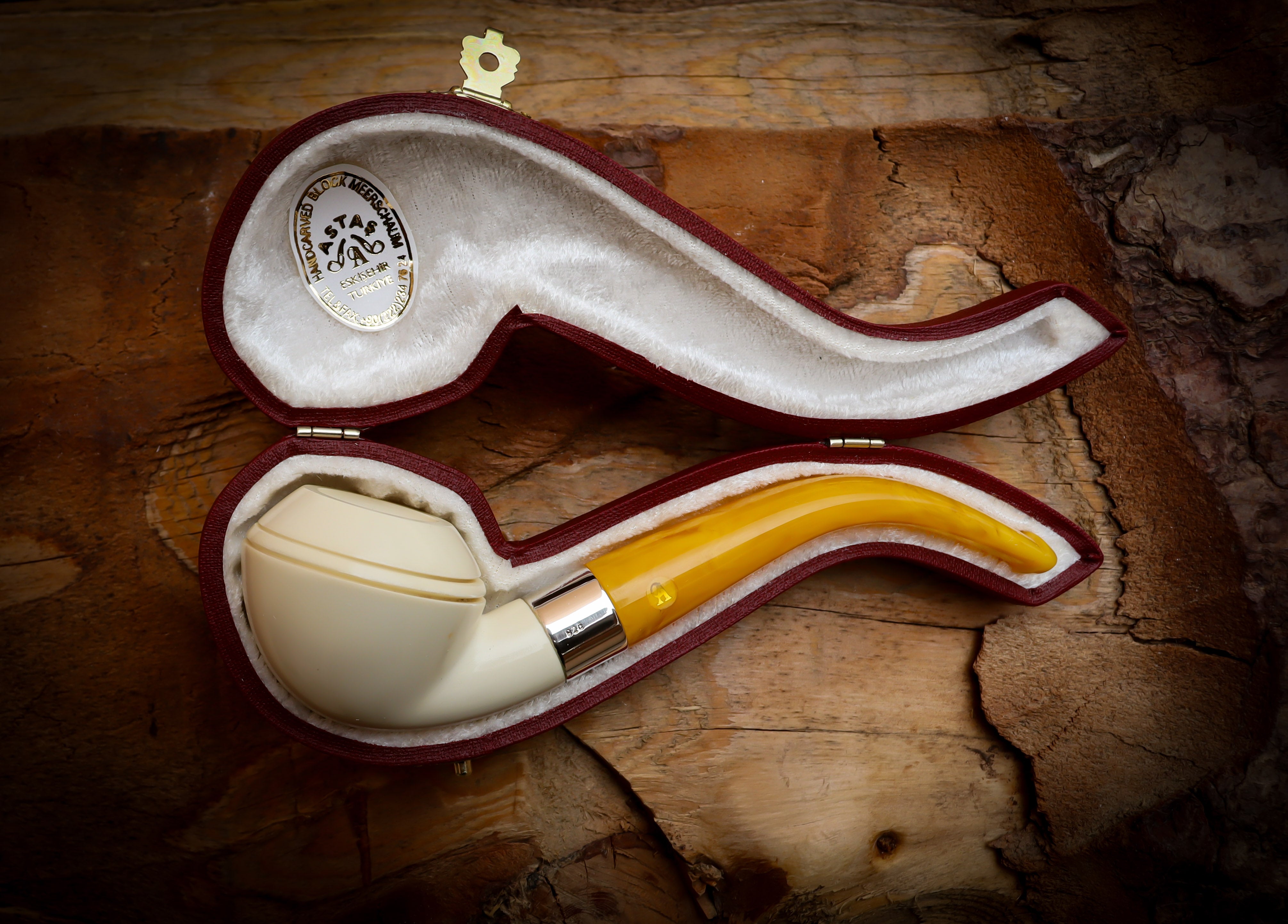Rhodesian Meerschaum, Silver Smooth Special Handmade Bulldog Meerschaum Pipe With Leather Box- Astaş Meerschaum