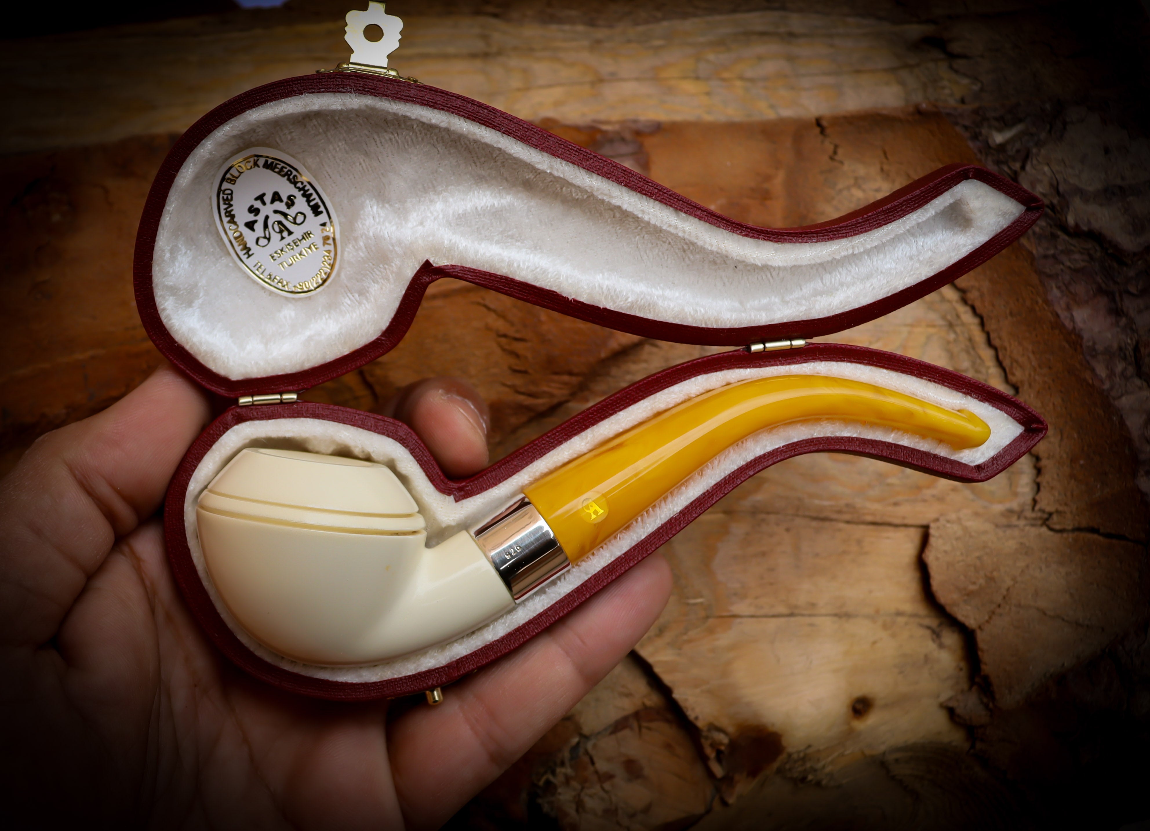 Rhodesian Meerschaum, Silver Smooth Special Handmade Bulldog Meerschaum Pipe With Leather Box- Astaş Meerschaum