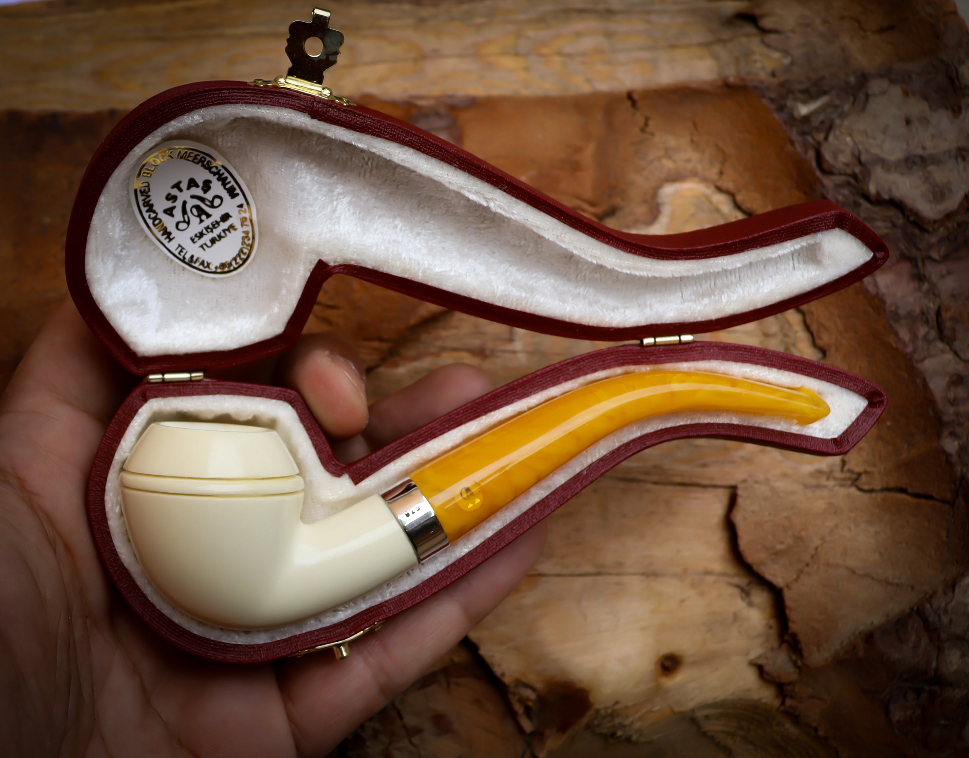 Rhodesian Meerschaum, Silver Smooth Special Handmade Bulldog Meerschaum Pipe With Leather Box- Astaş Meerschaum