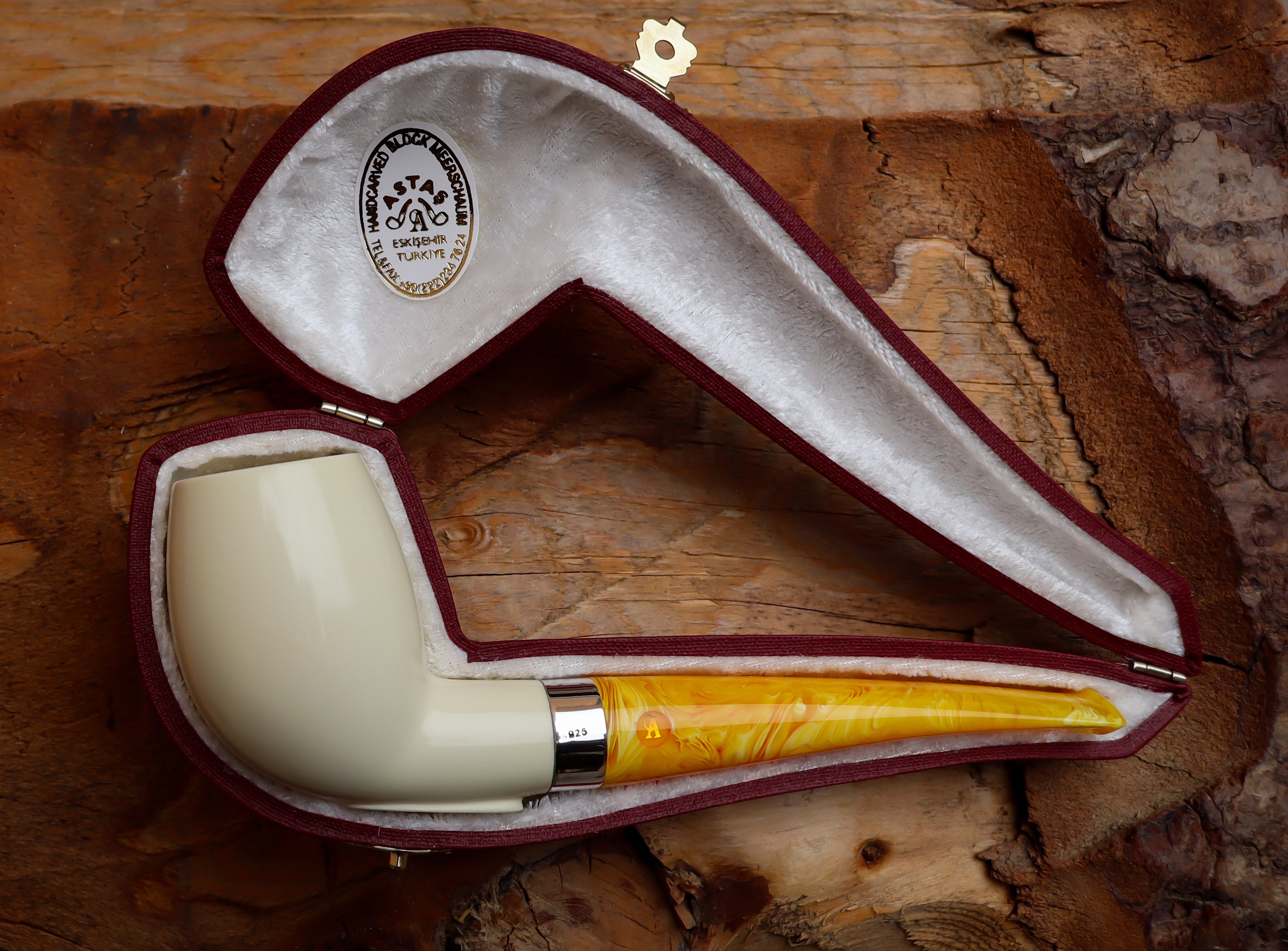 Silver Smooth Special Handmade Extra Large Billard Meerschaum Pipe With Leather Box-Astaş Meerschaum