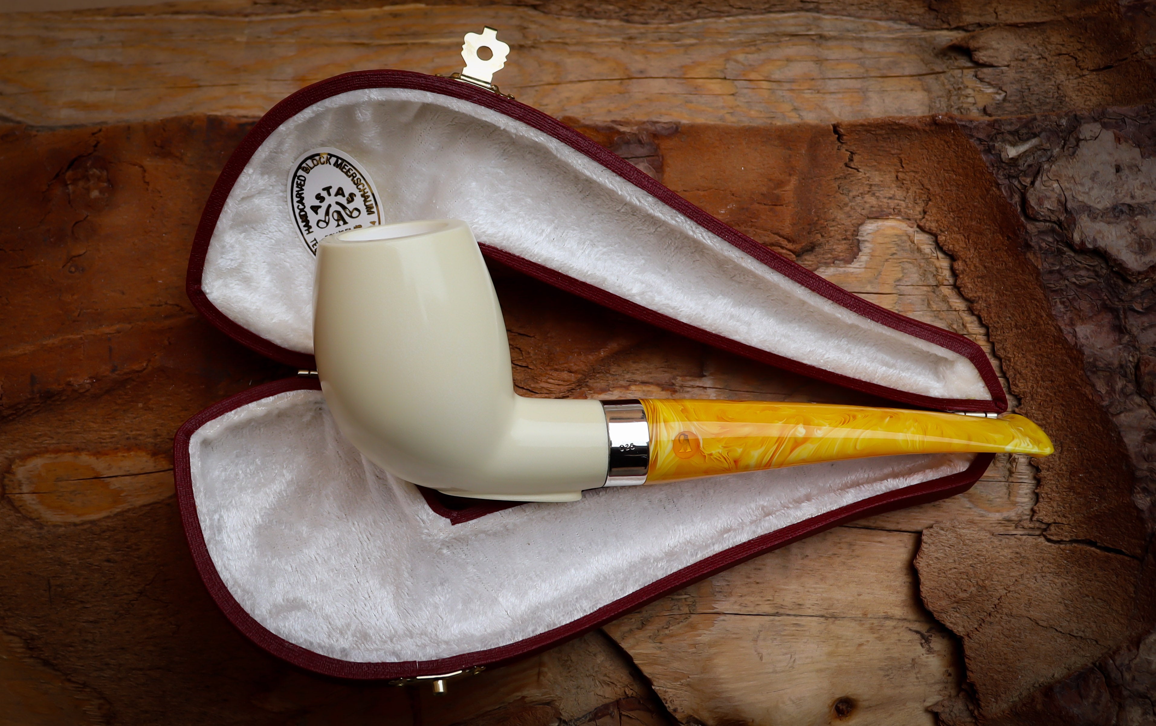 Silver Smooth Special Handmade Extra Large Billard Meerschaum Pipe With Leather Box-Astaş Meerschaum