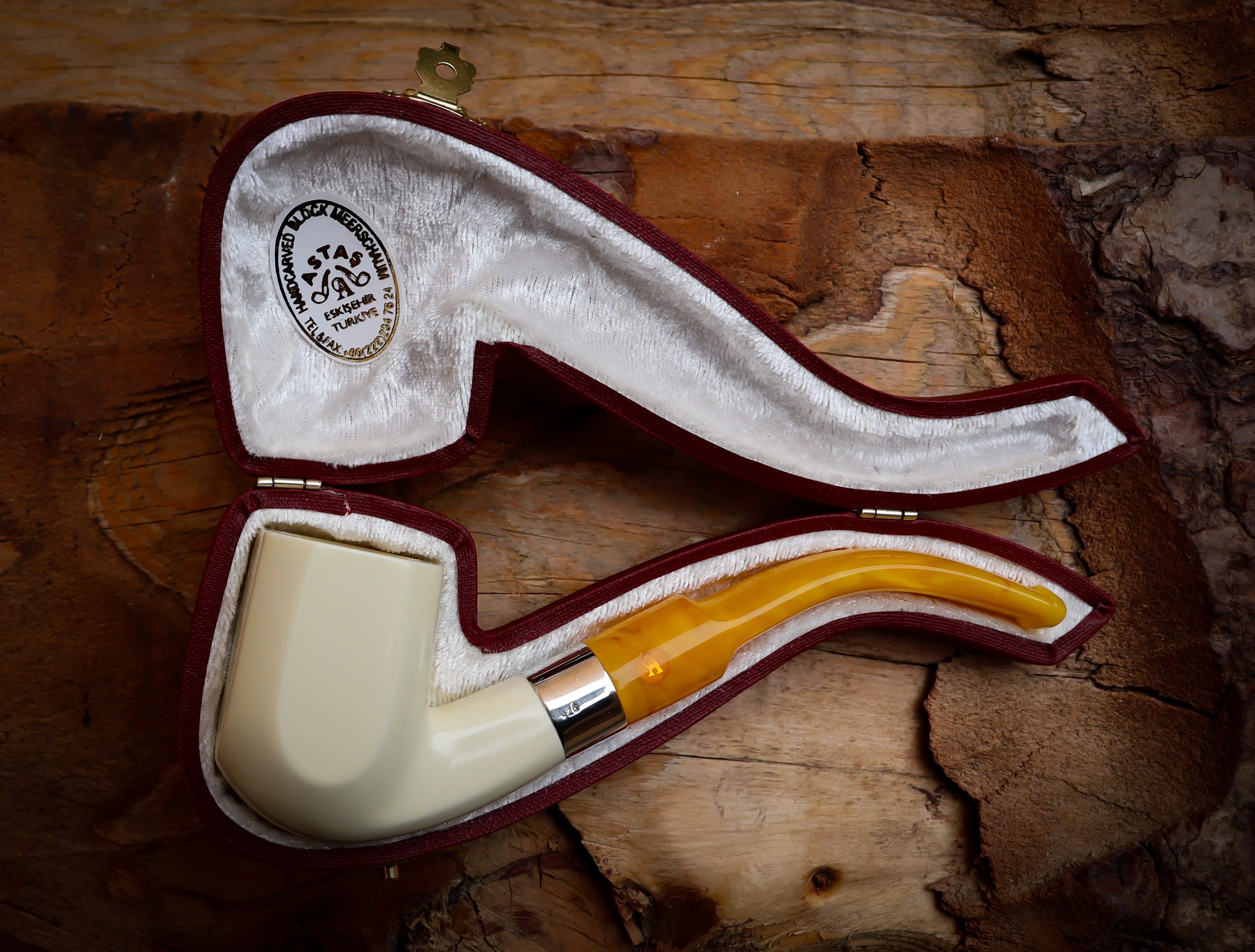 Silver Smooth Special Handmade Panel Meerschaum Pipe With Leather Box- Astaş Meerschaum