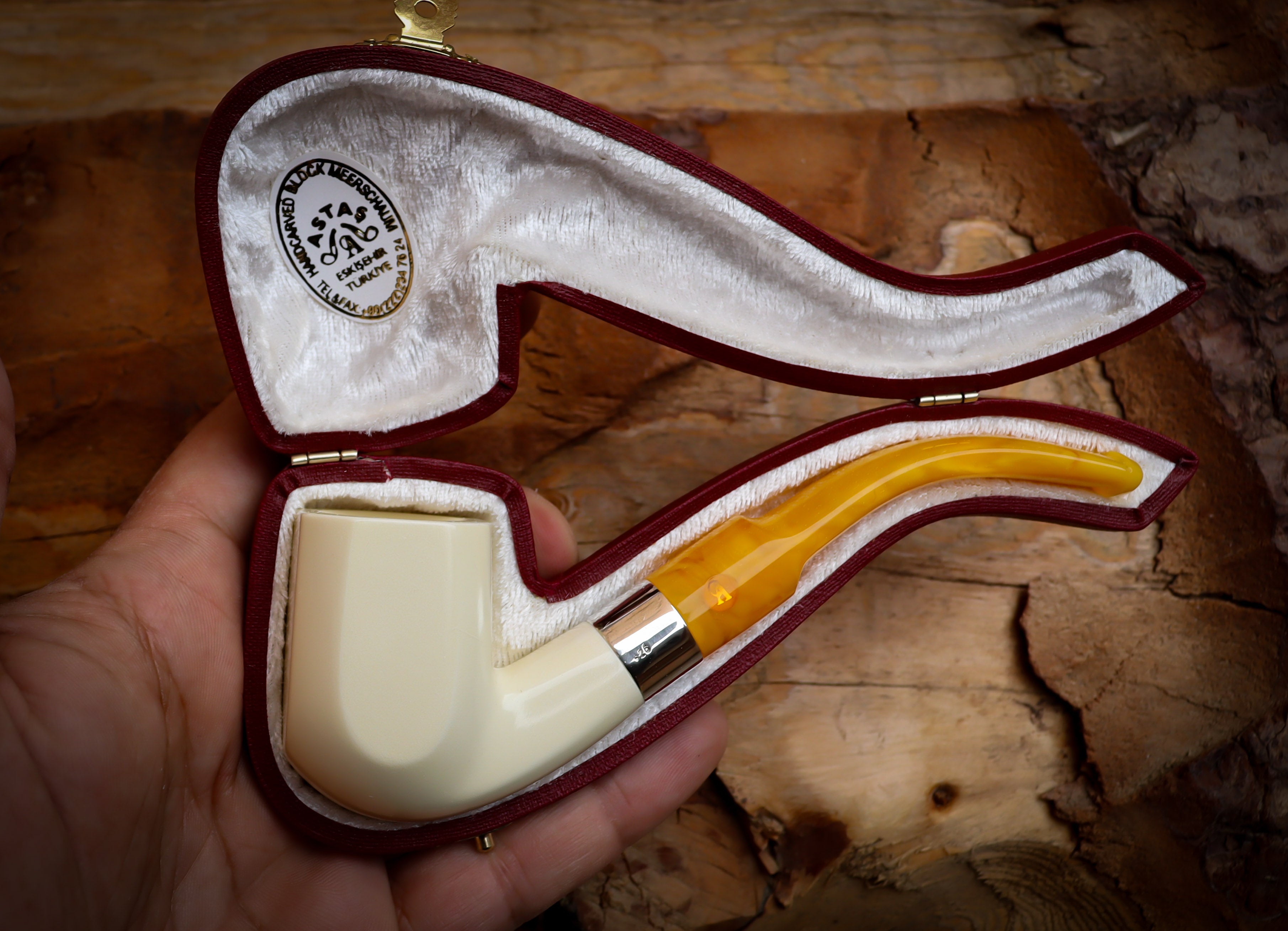 Silver Smooth Special Handmade Panel Meerschaum Pipe With Leather Box- Astaş Meerschaum