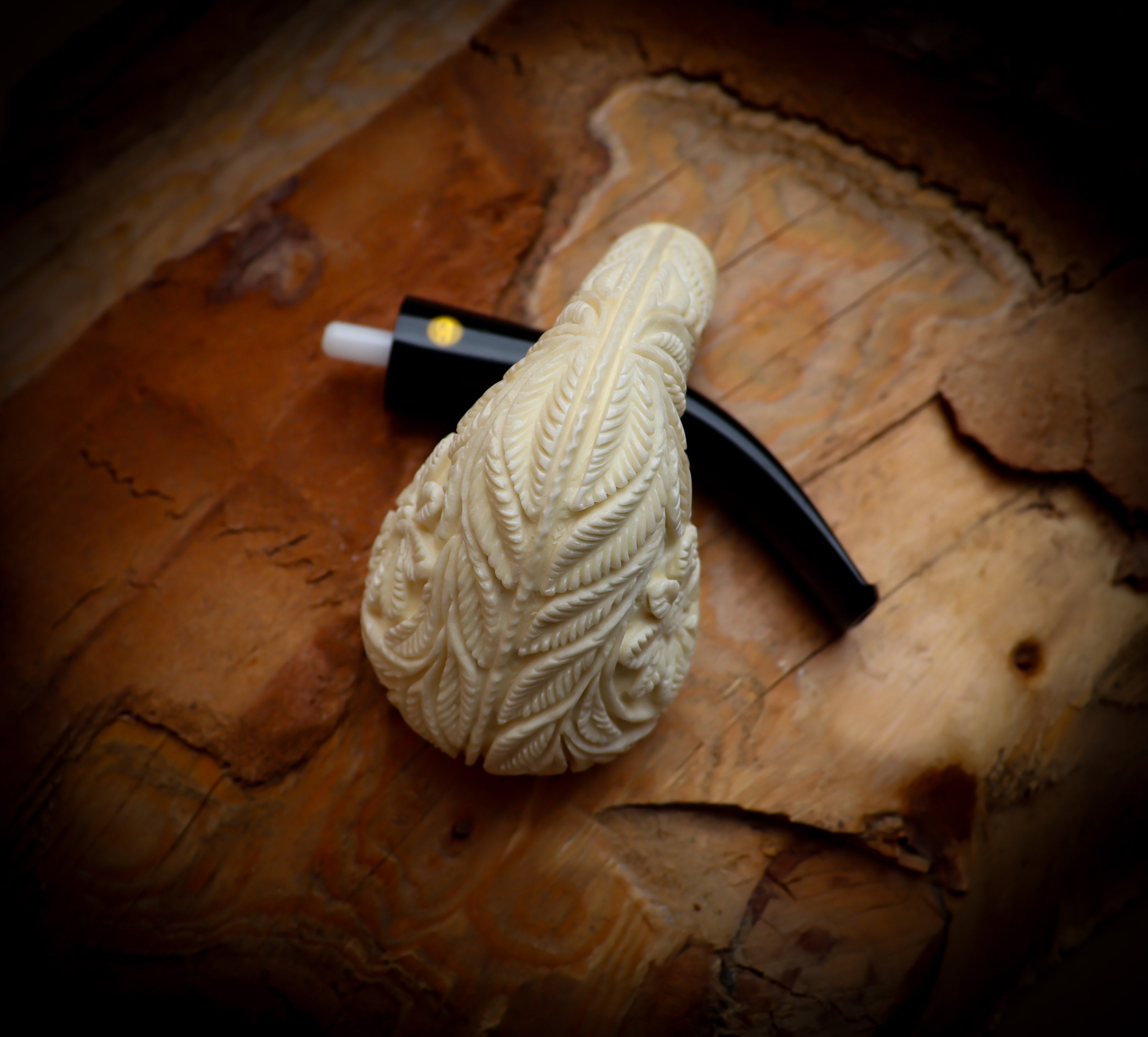 Floral Patterned Meerschaum, Silver Special Handmade Pear Meerschaum Pipe With Leather Box-Astaş Meerschaum
