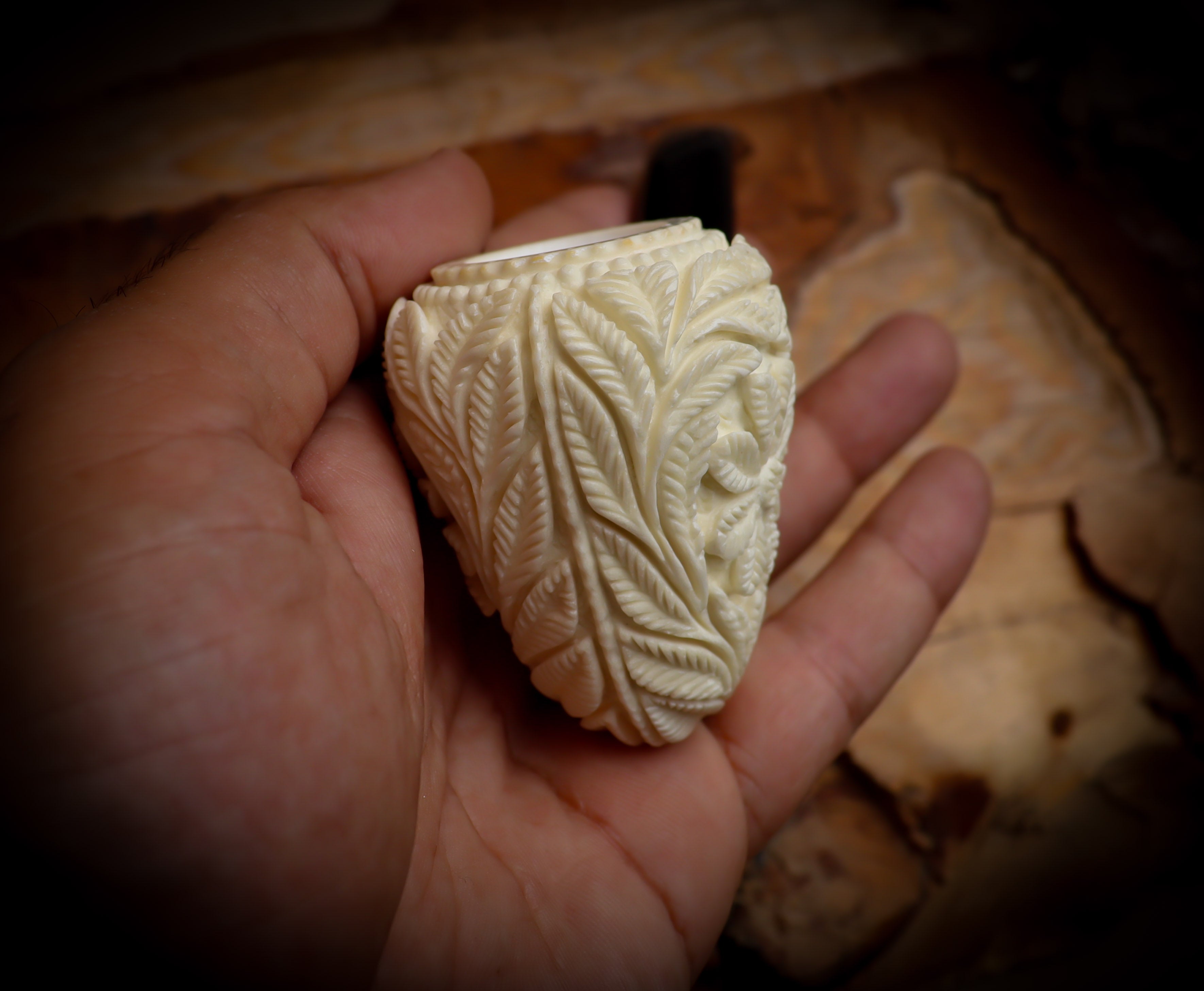 Floral Patterned Meerschaum, Silver Special Handmade Pear Meerschaum Pipe With Leather Box-Astaş Meerschaum