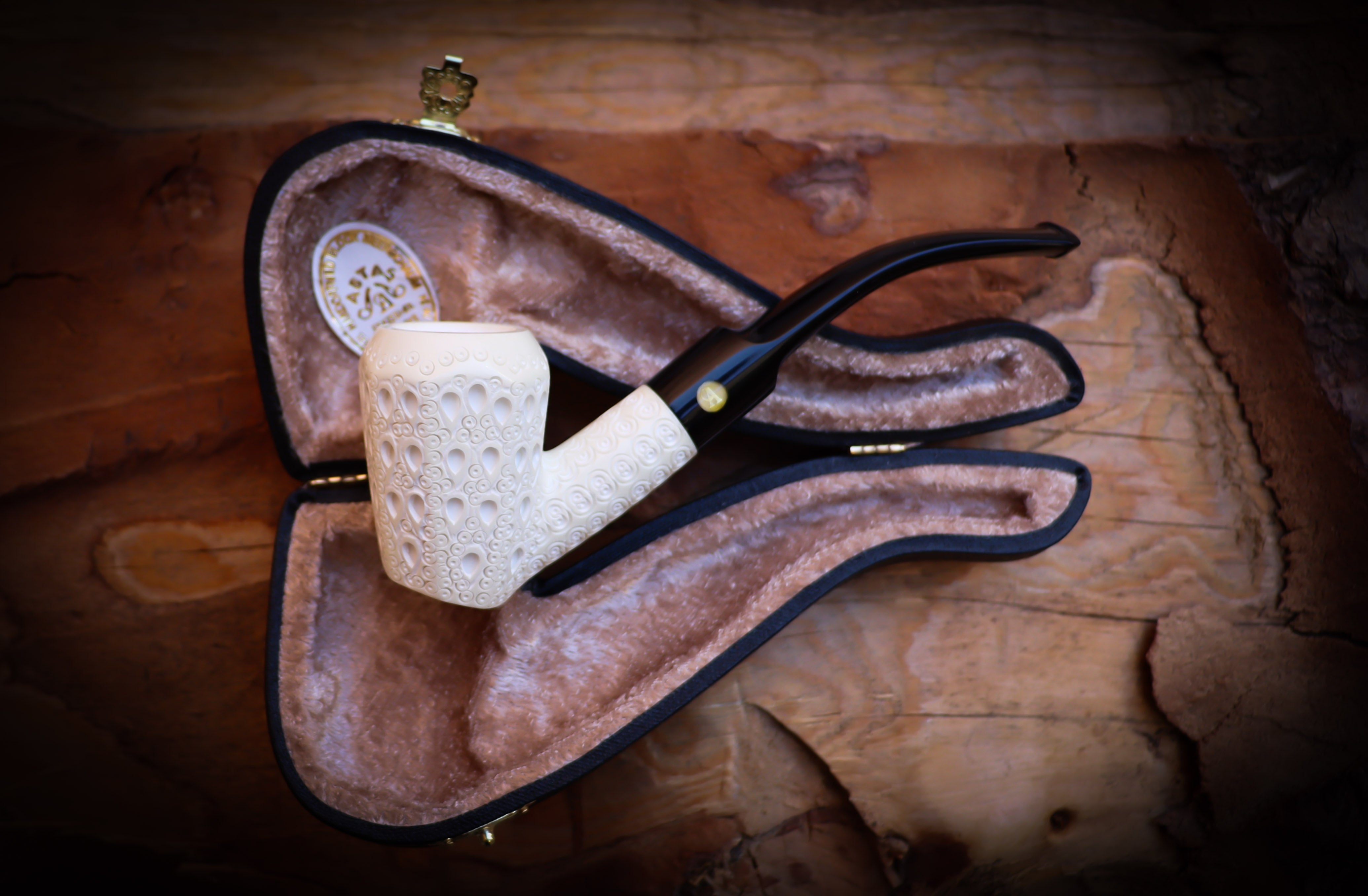 Latticed Special Handmade Panel Block Meerschaum Pipe With Leather Box- Astaş Meerschaum