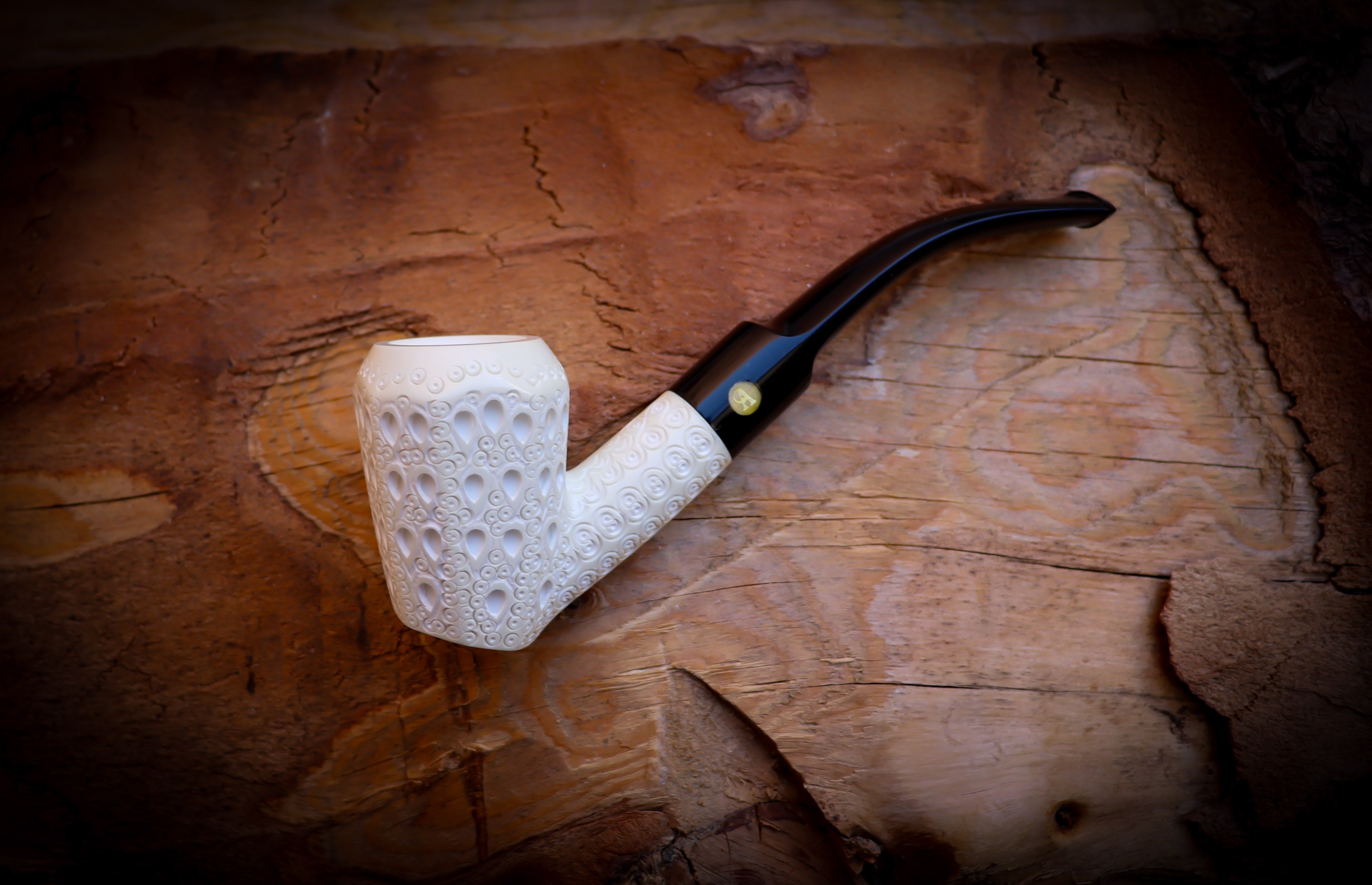Latticed Special Handmade Panel Block Meerschaum Pipe With Leather Box- Astaş Meerschaum