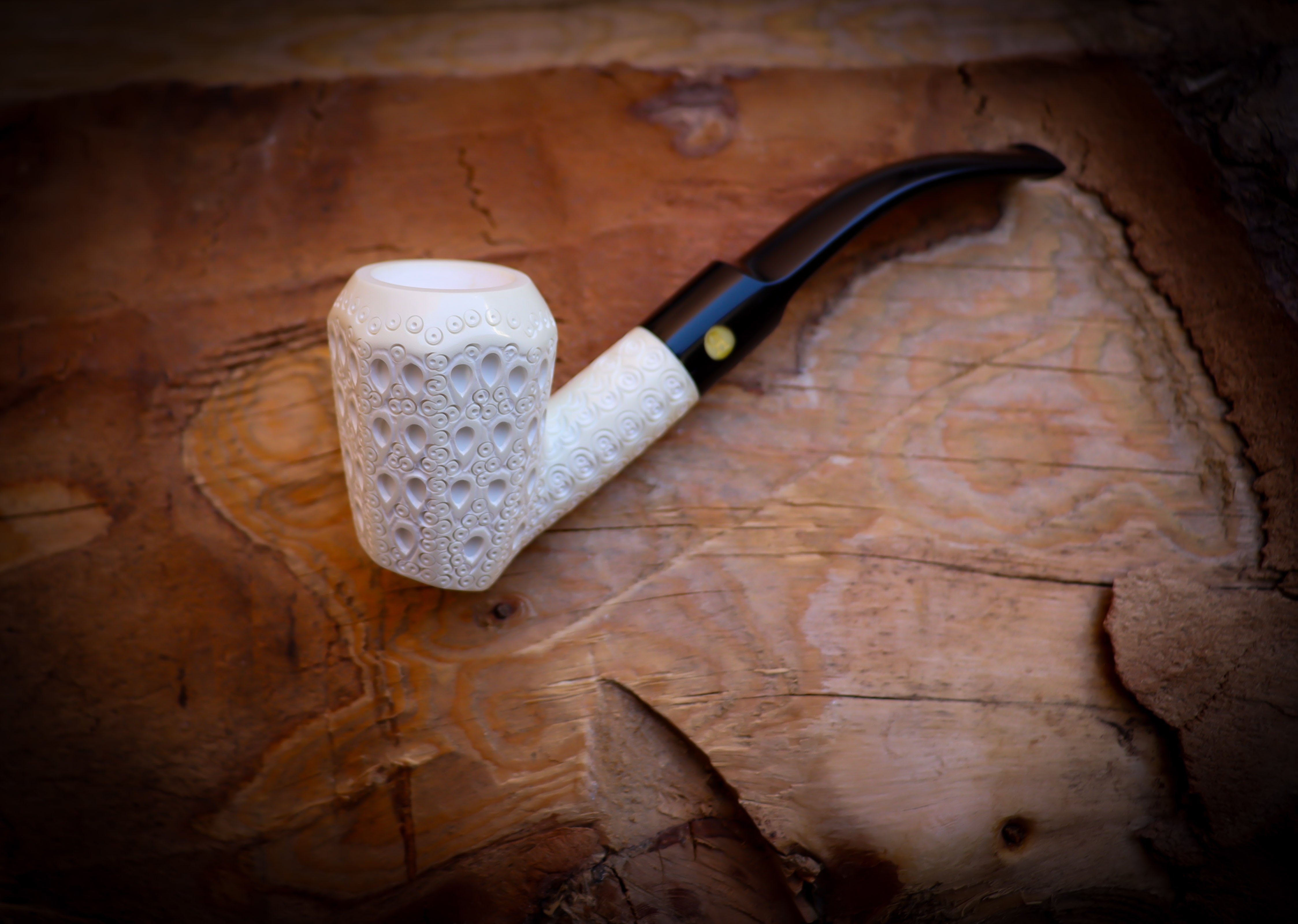 Latticed Special Handmade Panel Block Meerschaum Pipe With Leather Box- Astaş Meerschaum