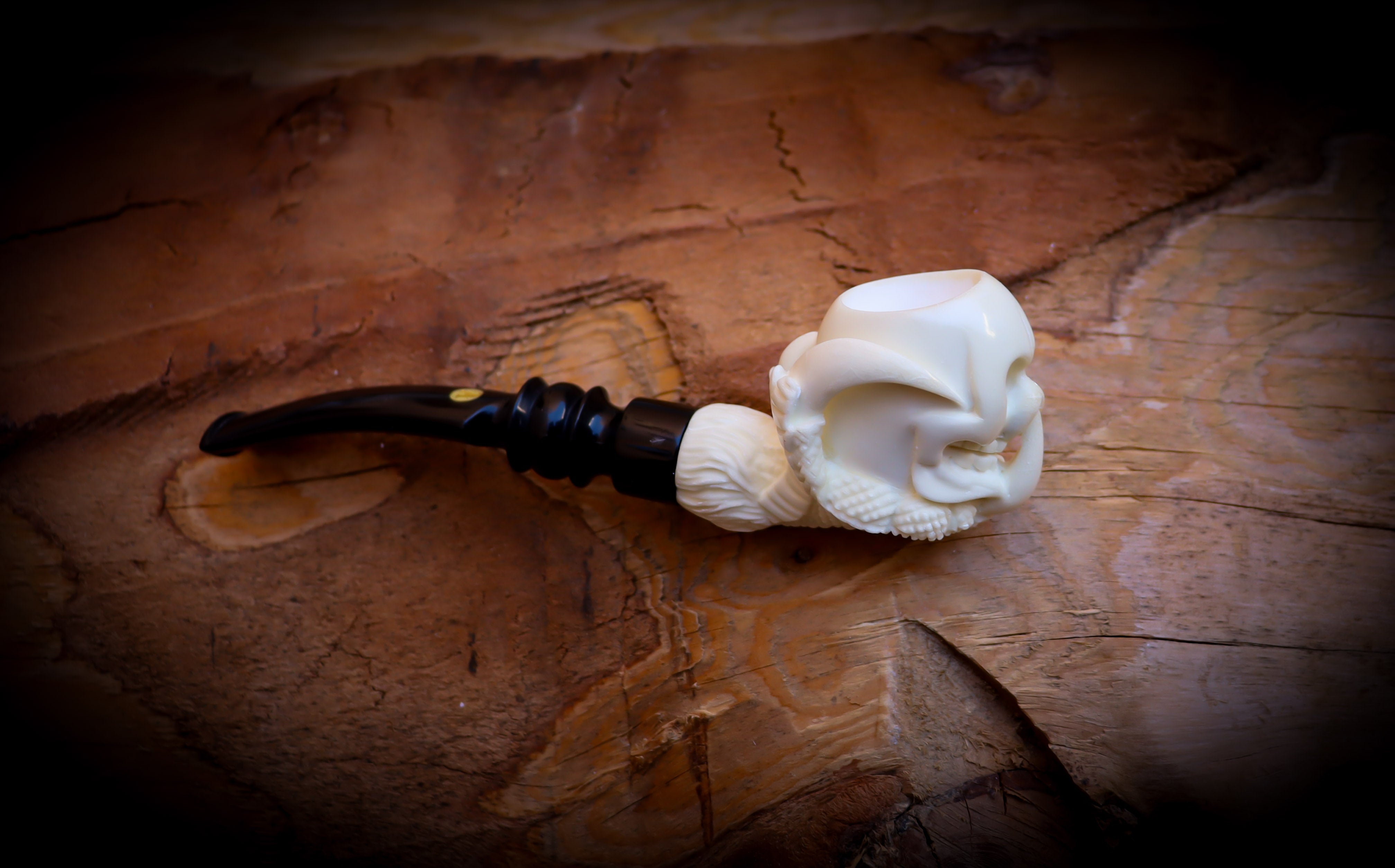 Skull in Eagle Claw Meerschaum, Special Handmade Skull in Eagle claw Meerschaum Pipe With Leather Box-Astaş Meerschaum