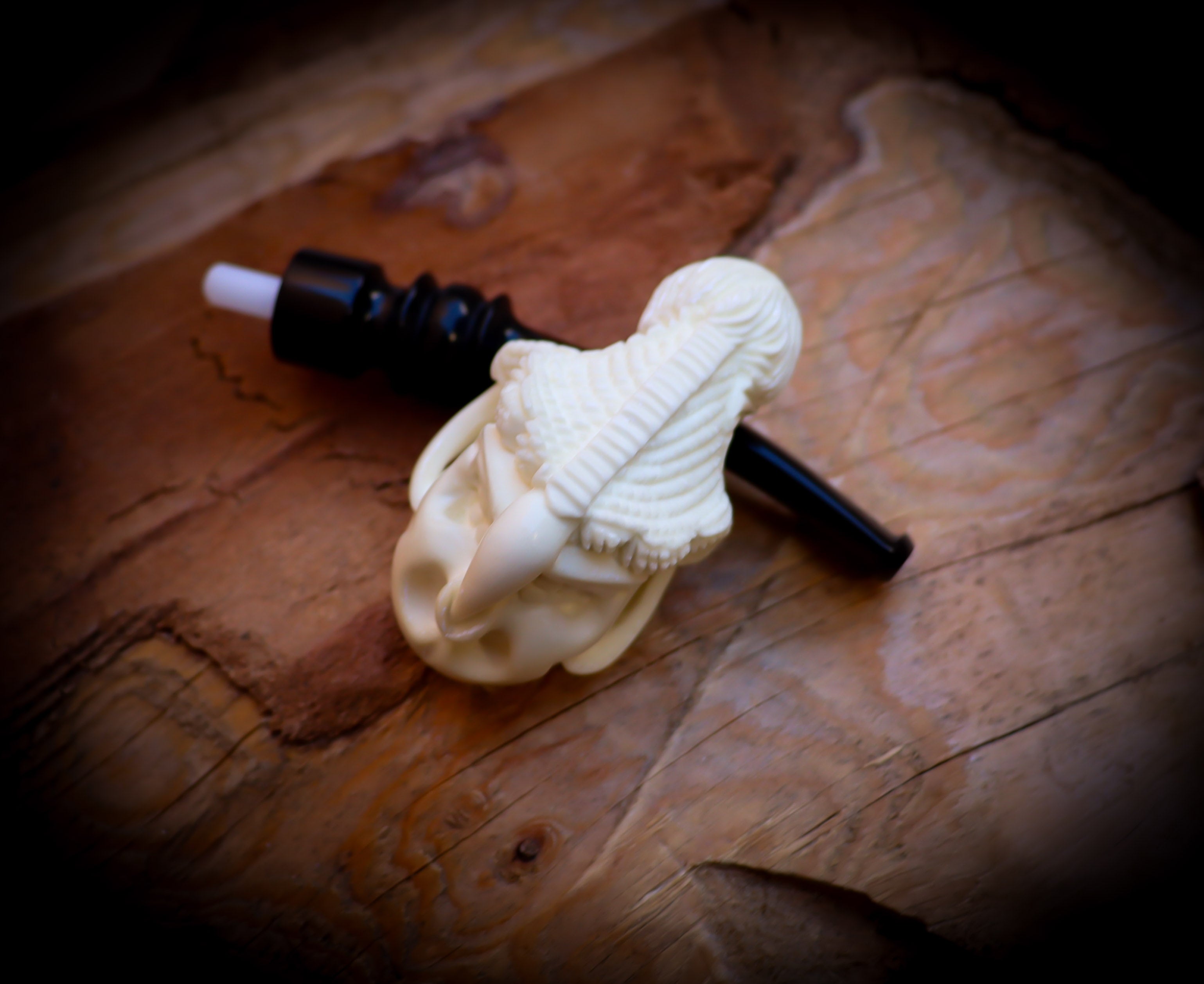 Skull in Eagle Claw Meerschaum, Special Handmade Skull in Eagle claw Meerschaum Pipe With Leather Box-Astaş Meerschaum