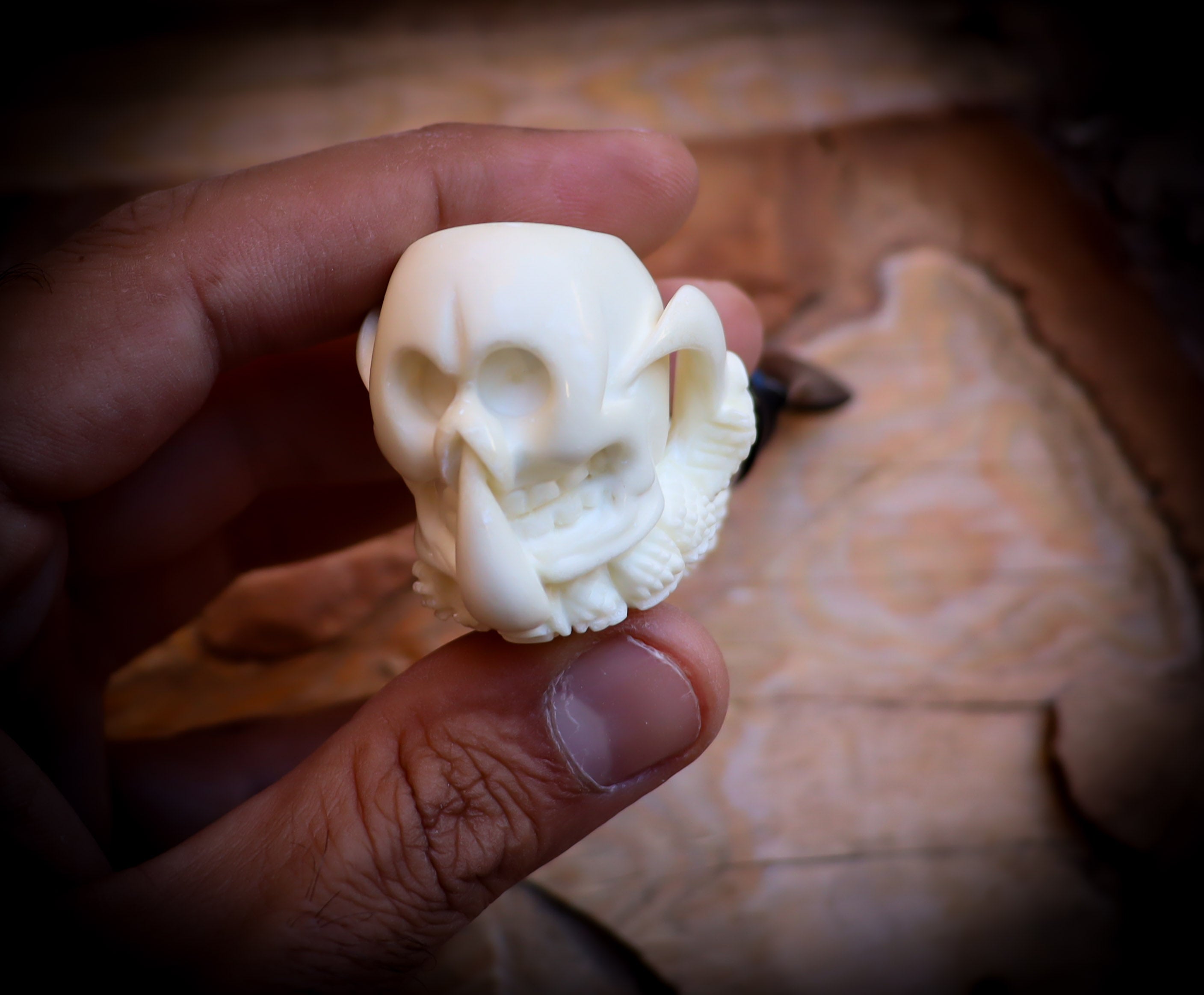 Skull in Eagle Claw Meerschaum, Special Handmade Skull in Eagle claw Meerschaum Pipe With Leather Box-Astaş Meerschaum