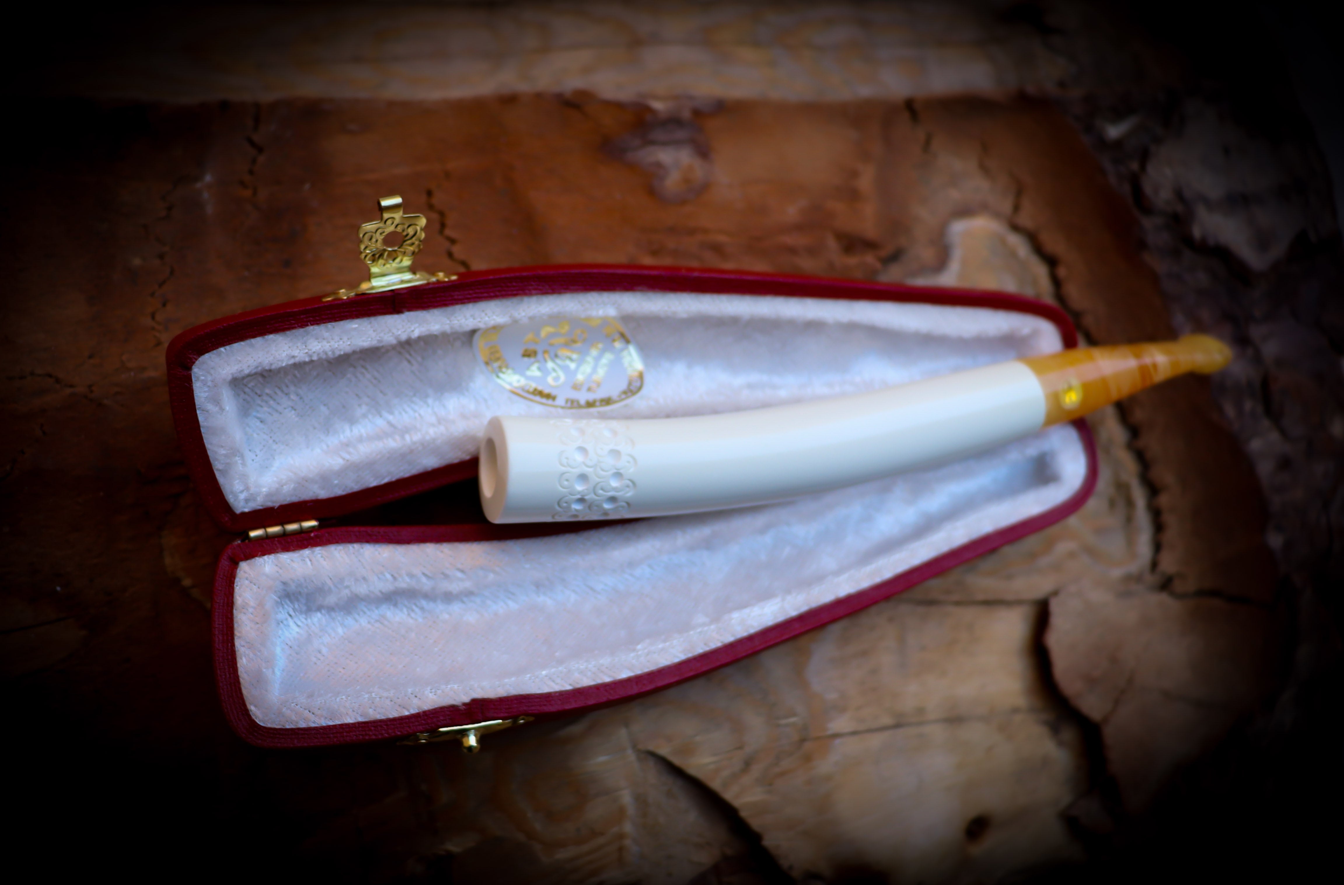 Special Handmade Cigarette Holder Meerschaum Pipe With Leather Box- Astaş Meerschaum