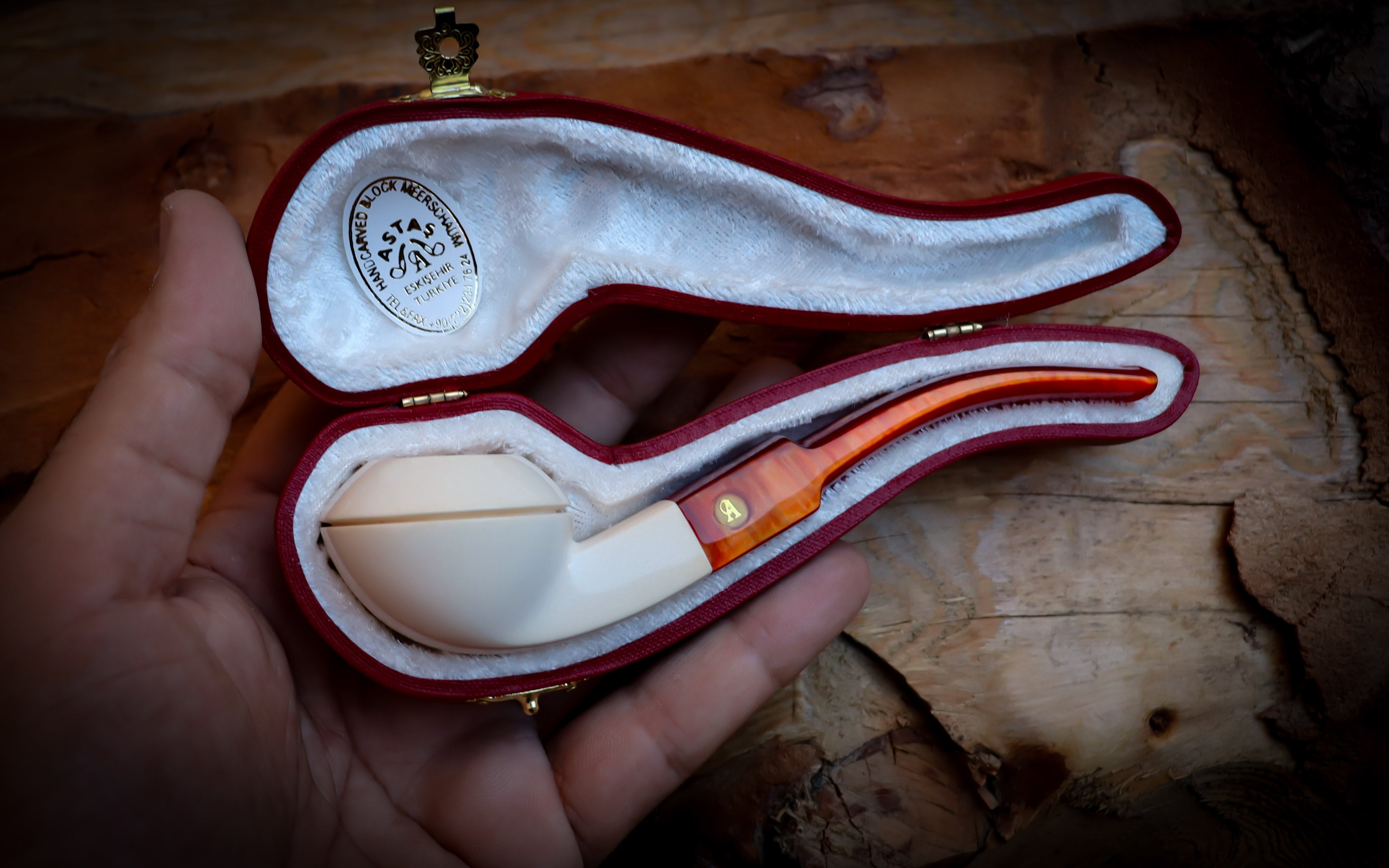 Squat Bulldog, Smooth Special Handmade Squat Bulldog Meerschaum Pipe With Leather Box-Astaş Meerschaum