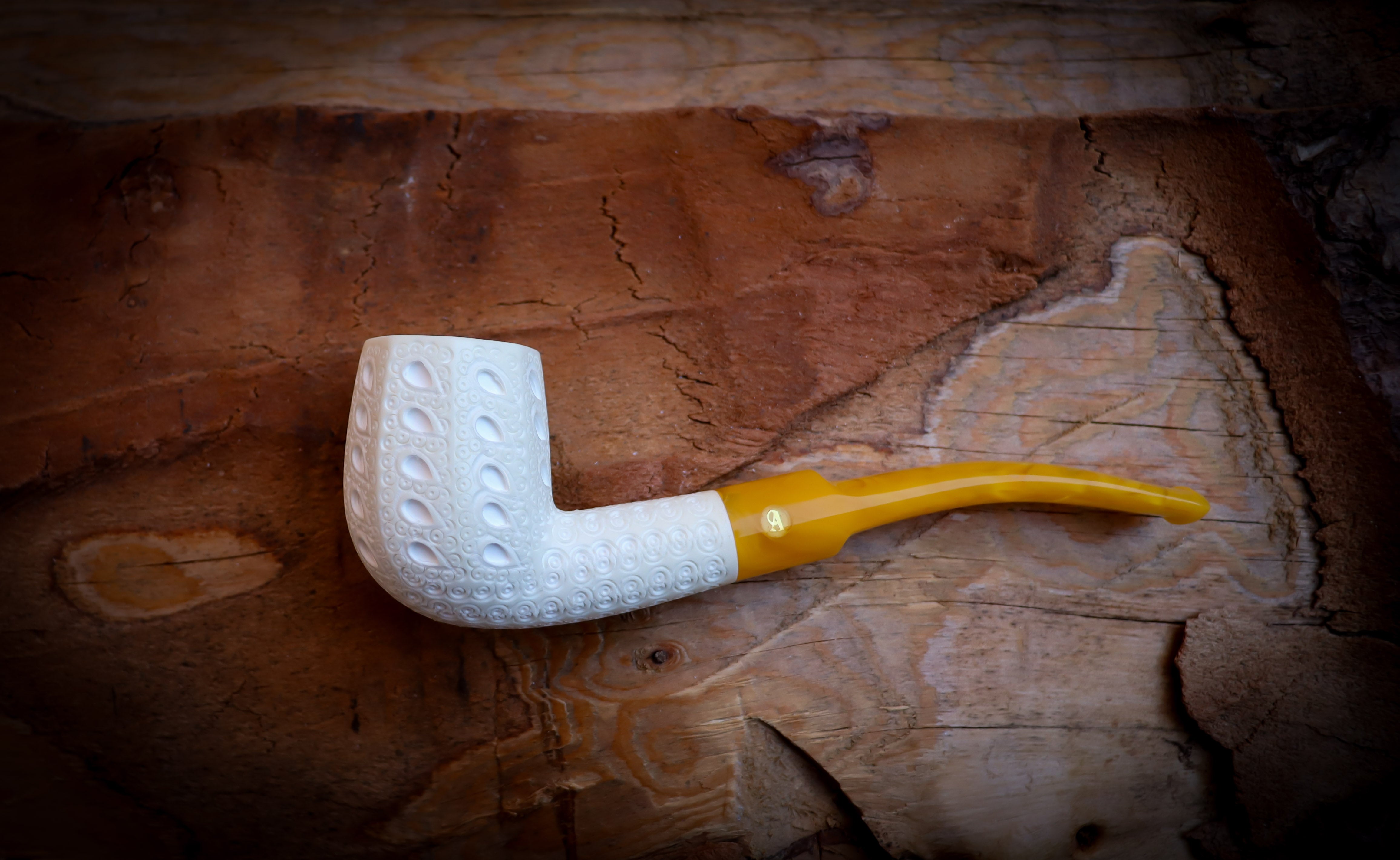 Unique Embroidered Handmade Panel Block Meerschaum Pipe | Collectible with Leather Case – Astaş Meerschaum