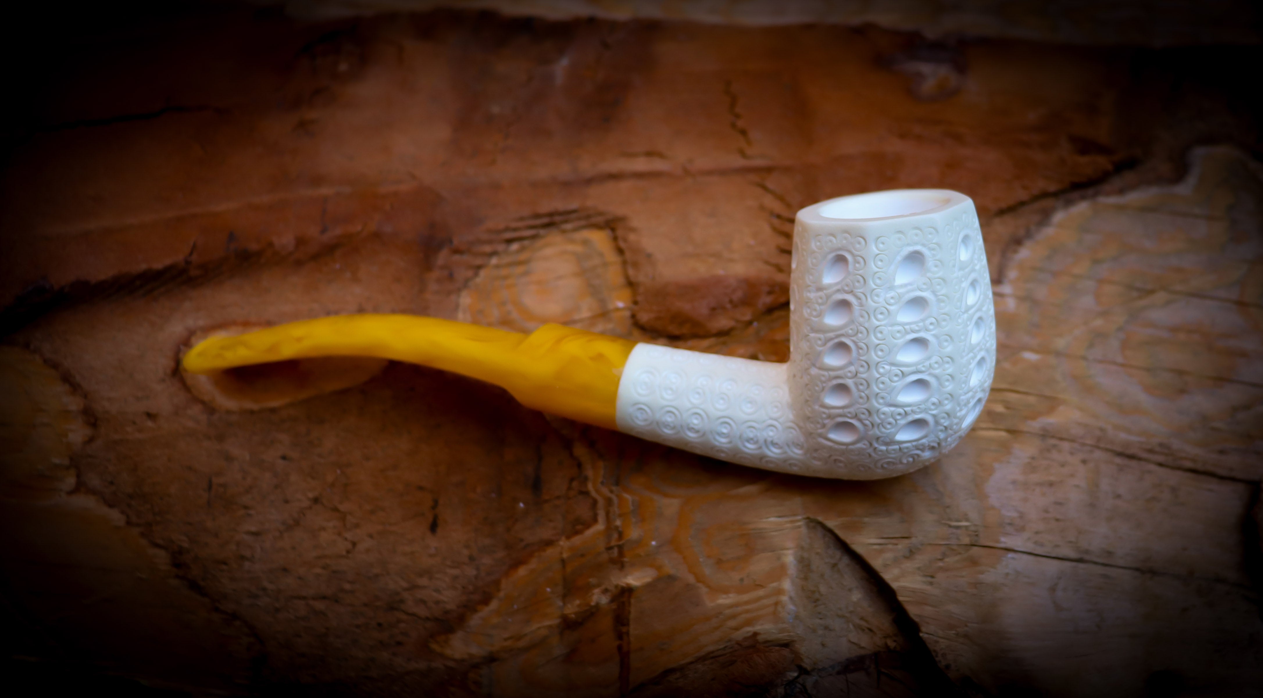 Unique Embroidered Handmade Panel Block Meerschaum Pipe | Collectible with Leather Case – Astaş Meerschaum